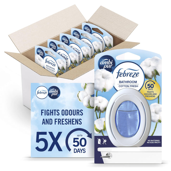 Febreze Bathroom Air Freshener - Odour Fighter with Cotton Fresh Scent, 50-Day Long-Lasting Air Care