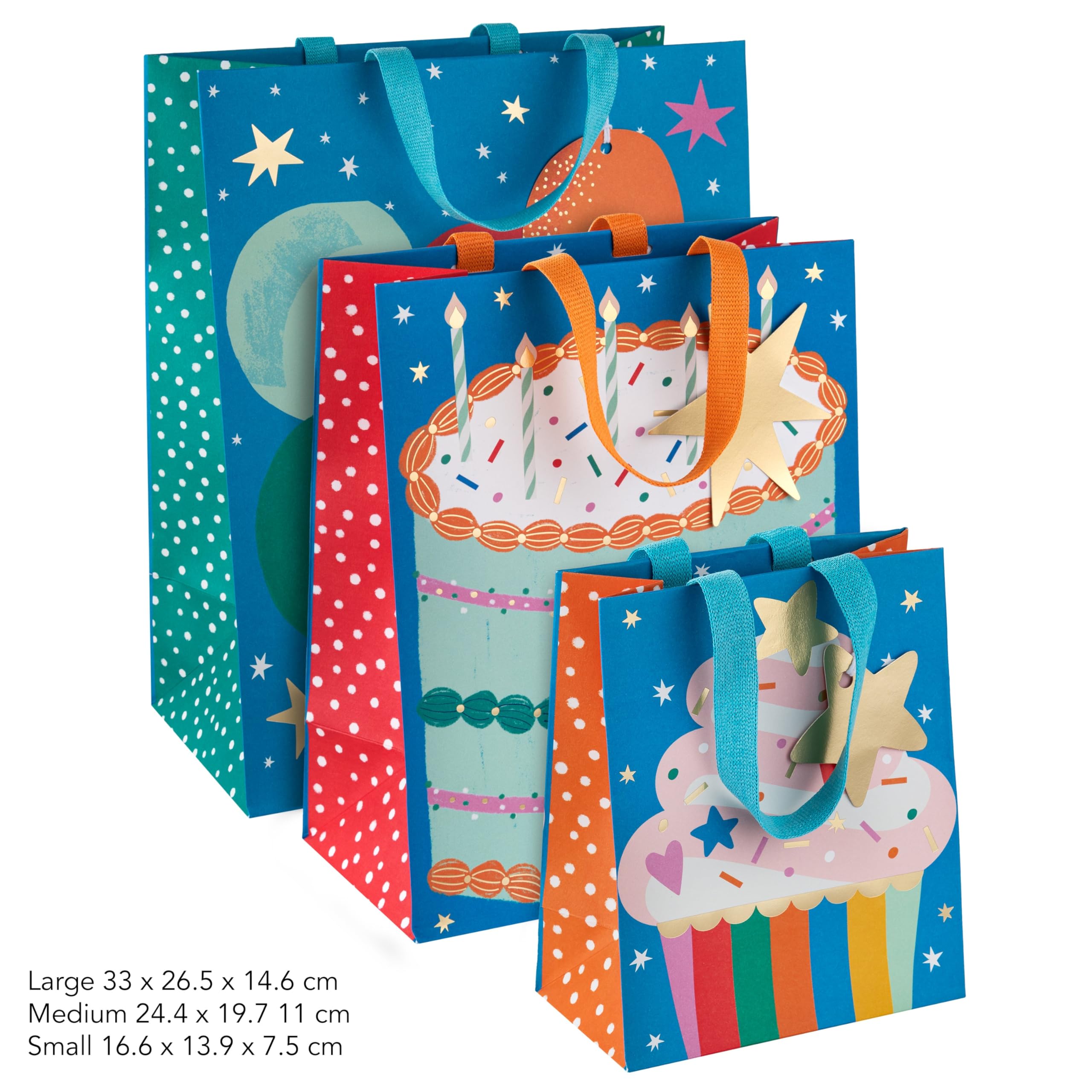 Hallmark Gift Bag Bundle - Pack of 3 Assorted Sizes with Gold Foil Accents | FSC Certified 2