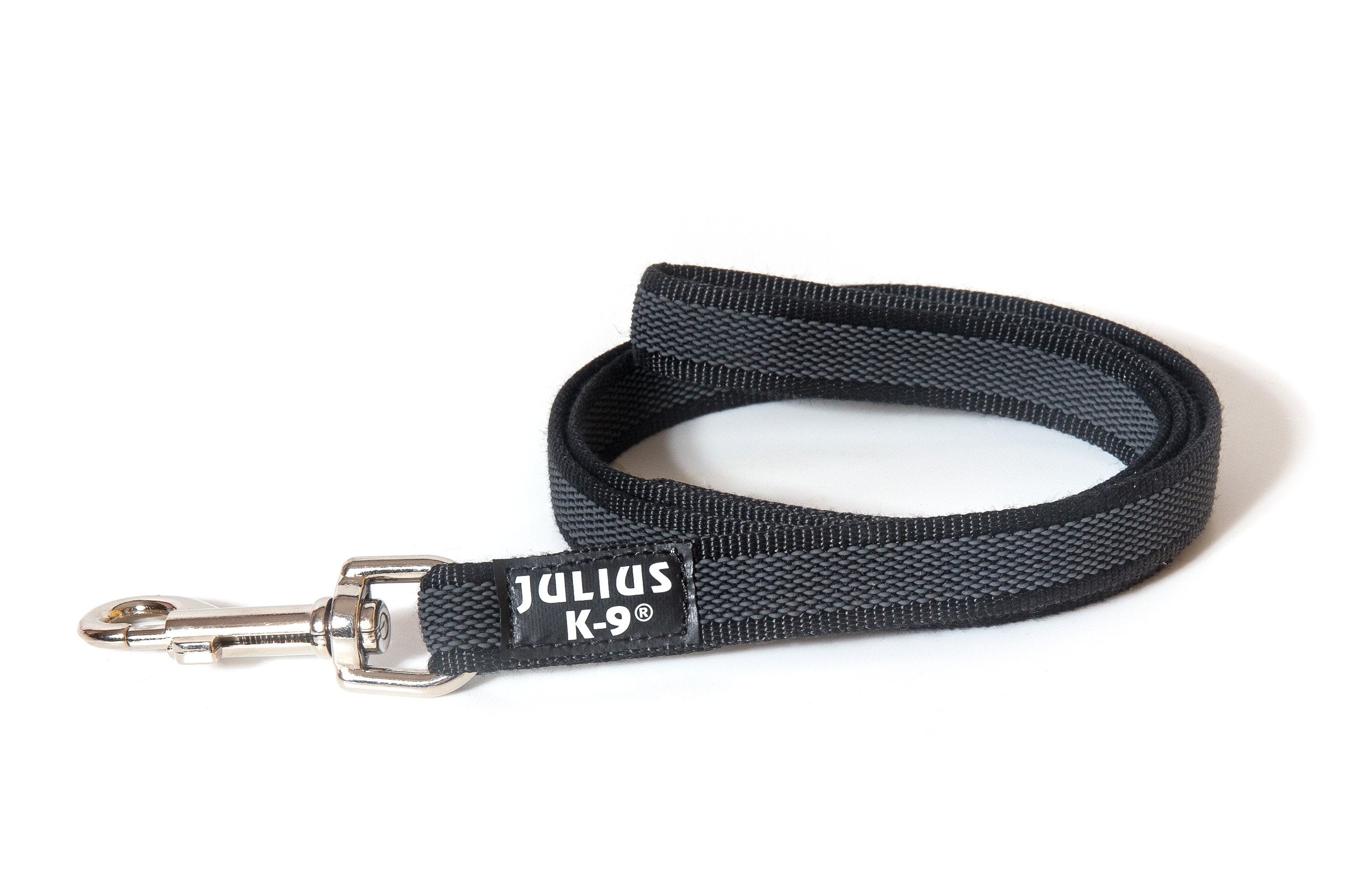 Julius-K9 Color & Gray Super-Grip Leash - 20 mm x 1 m, Black-Gray | Durable Textile