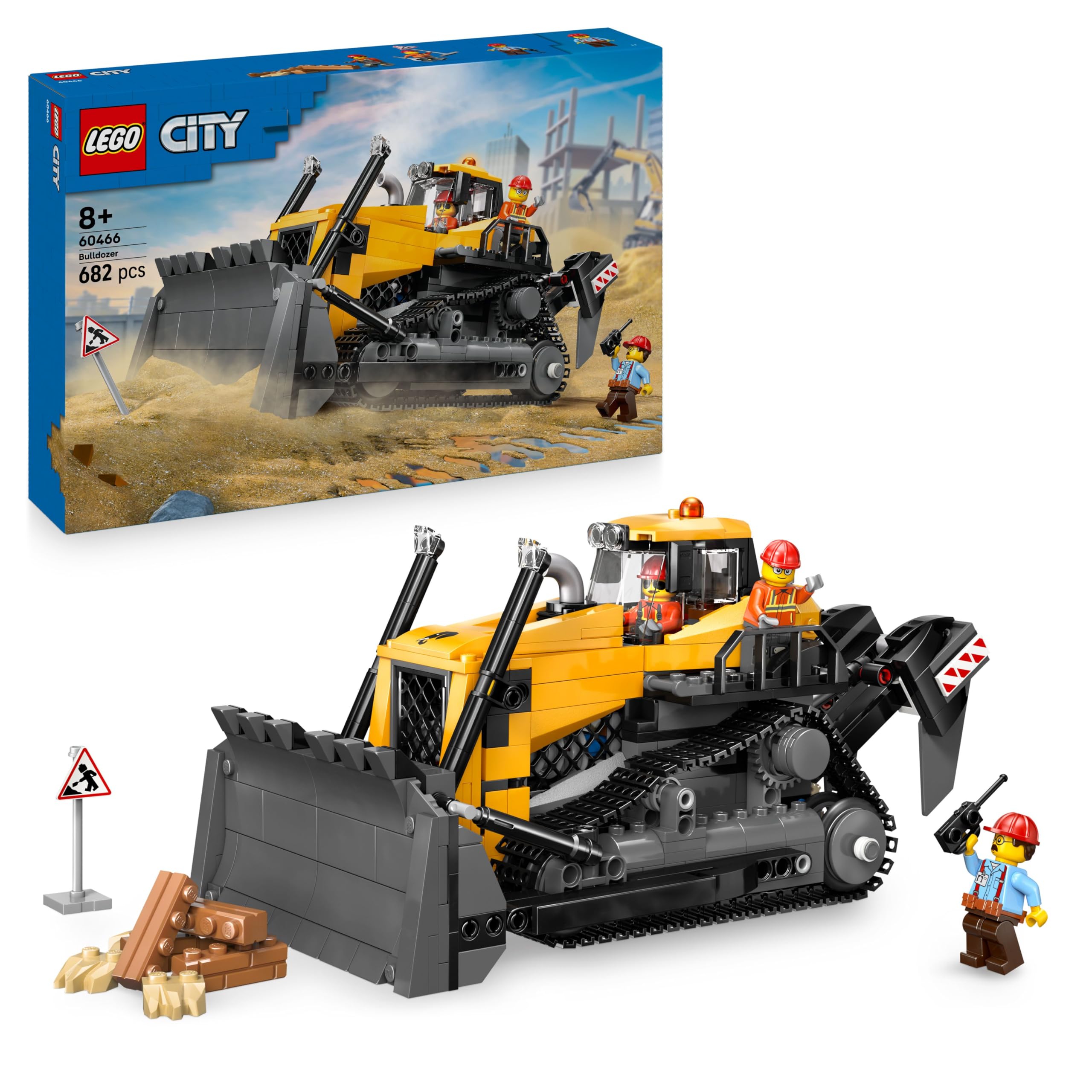 LEGO CITY Yellow Bulldozer 60466 Building Set | Ages 8+ | Includes 3 Minifigures