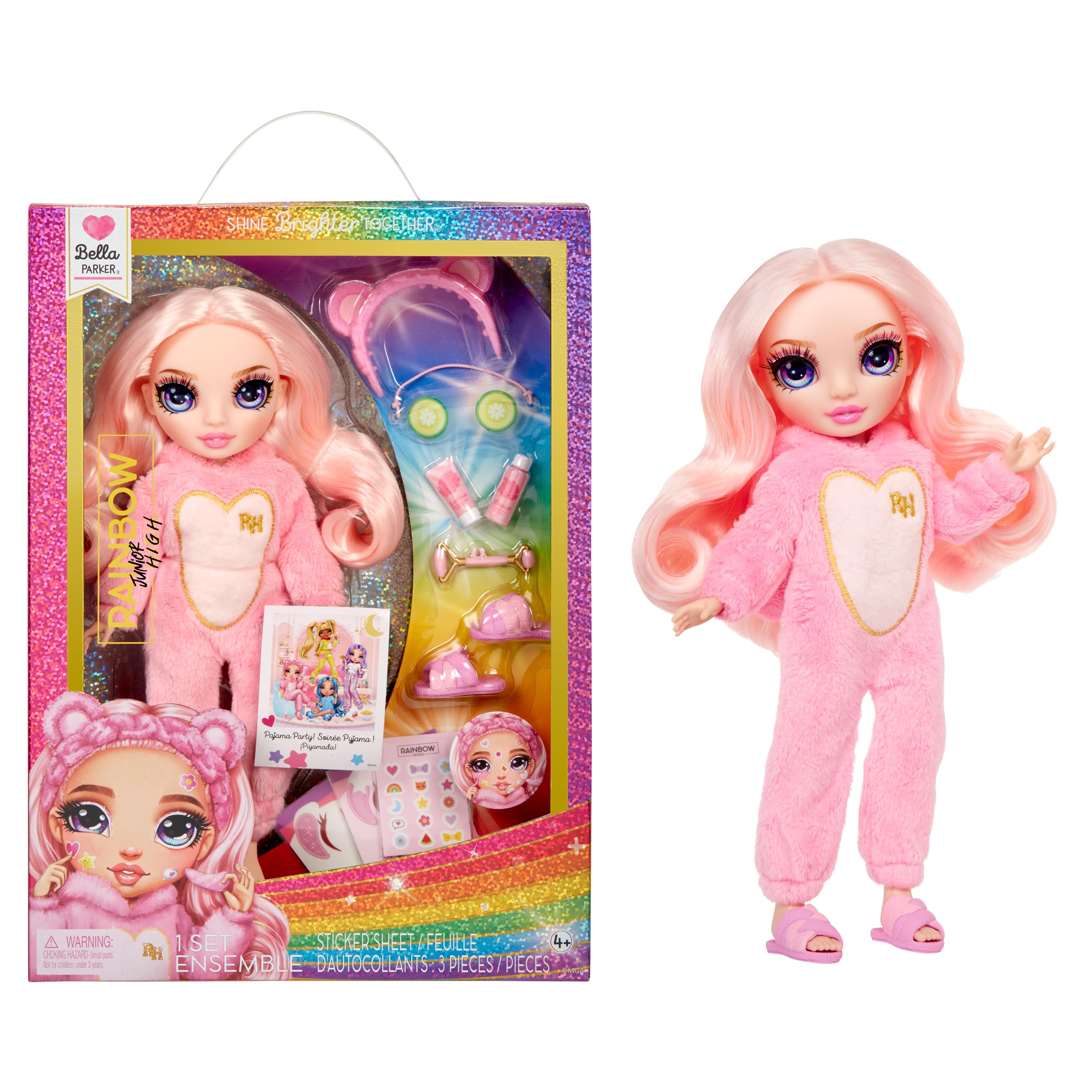 Rainbow High Junior High PJ Party - Bella (Pink) - 22 cm Posable Doll with Spa Accessories - Ages 4-12