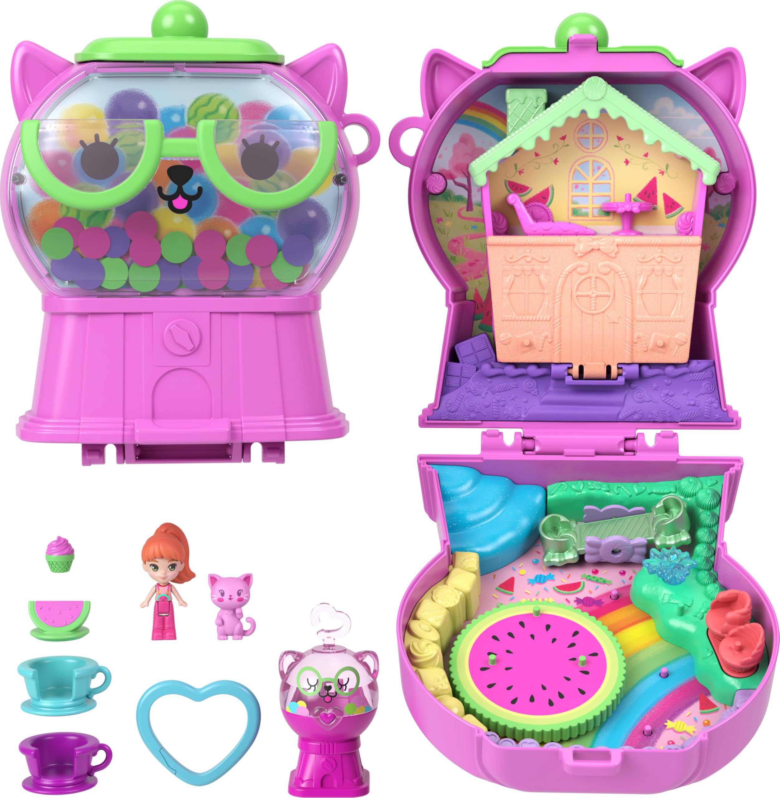 Polly Pocket Gumball Kitty Compact Playset | Micro Doll & 8 Accessories | Ages 4+