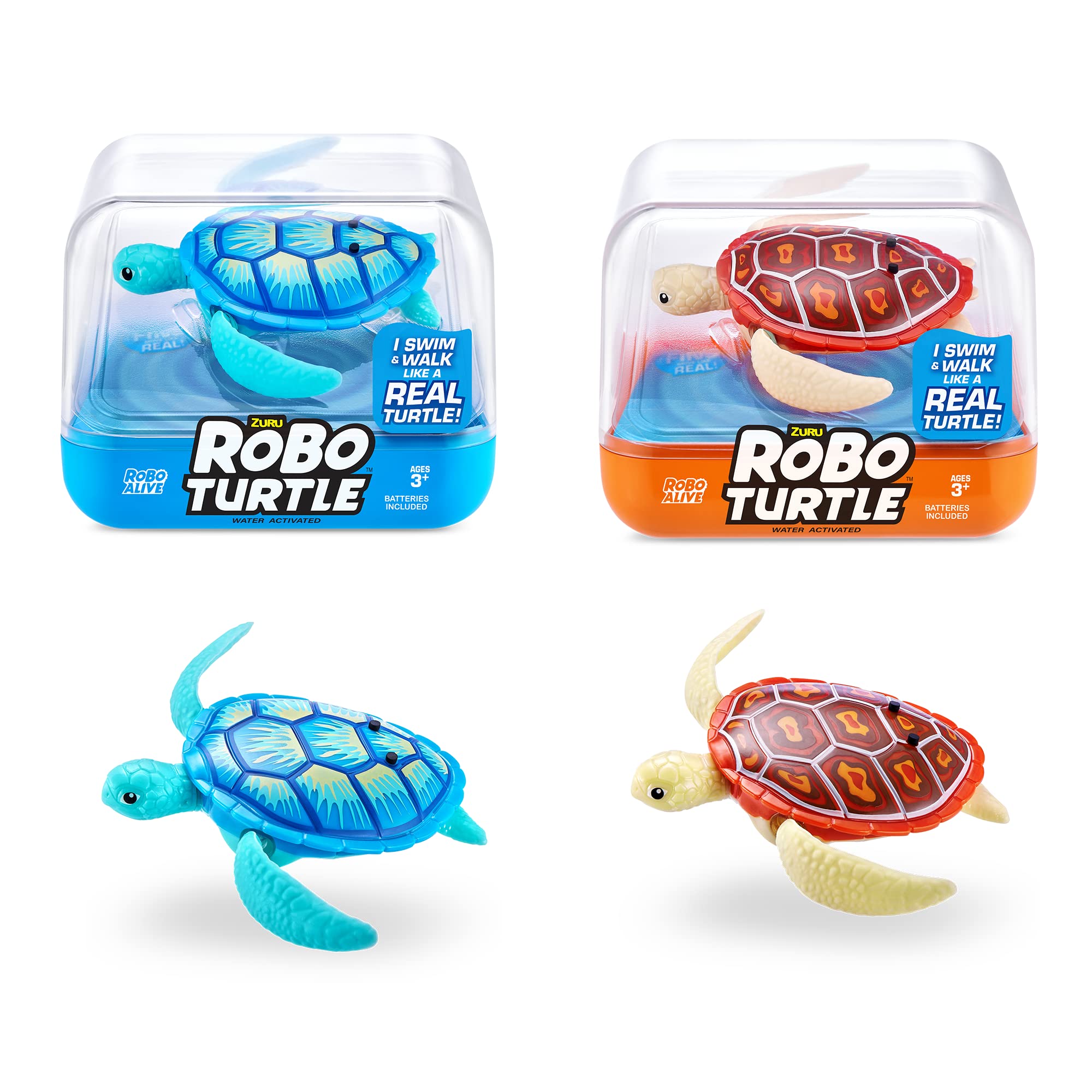 Robo Alive Robo Turtle Swimming Toy - 2 Pack (Orange & Blue) | Robotic Water Toy for Kids 3+