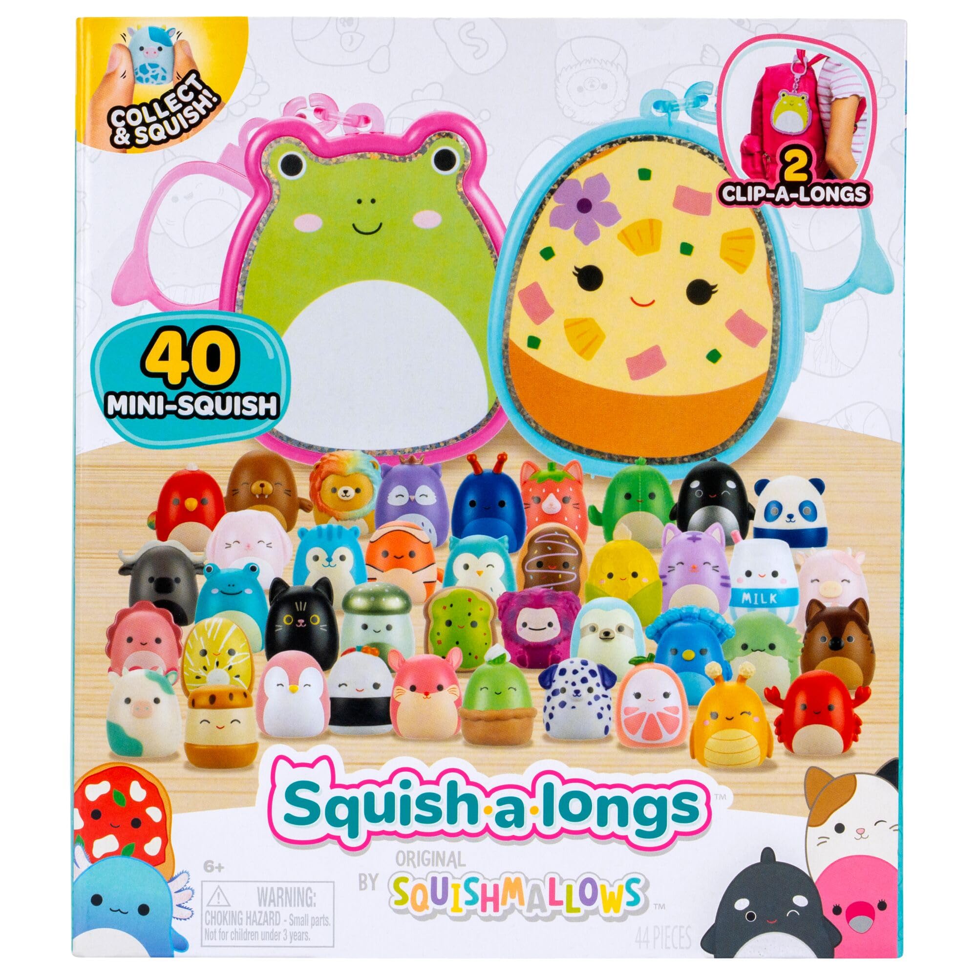 Squish-a-longs Mini-Squish Multipack with 2 Clip-a-longs and 40 Mini Figures – Saku the Hawaiian Pizza & Wendy the Frog Themed Carrying Cases 9