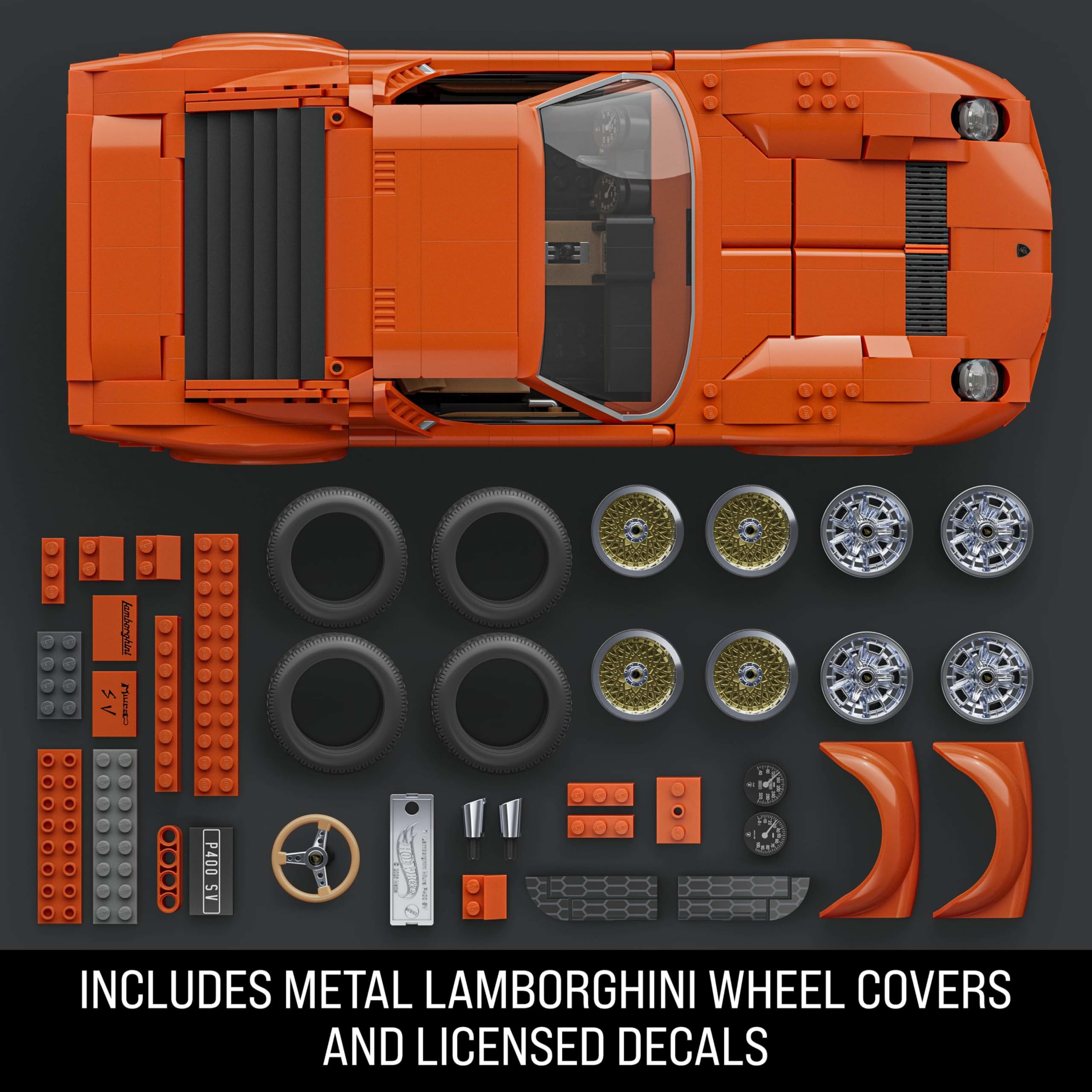 Mattel Brick Shop Hot Wheels Premium Series Building Set - 1:12 Lamborghini Miura P400 SV | Metal Parts | Custom Decals 4