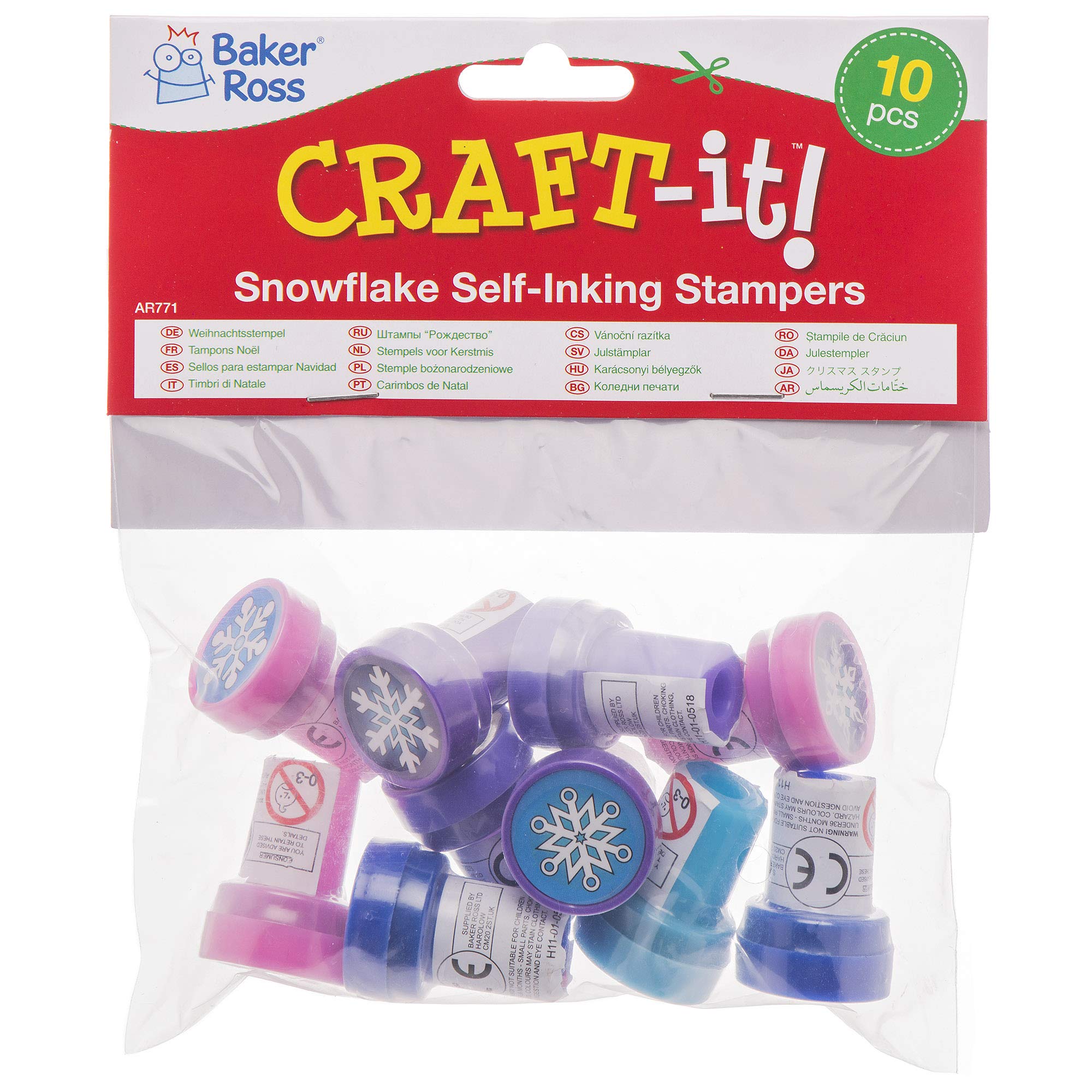 Baker Ross AR771 Self-Inking Snowflake Stamps - Arts & Crafts for Kids 6