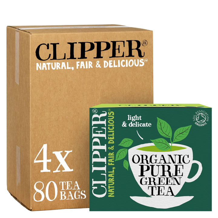 Clipper Organic Pure Green Tea Bags - 320 Bags (4 x 80) Bulk Pack, Fairtrade & Plastic-Free