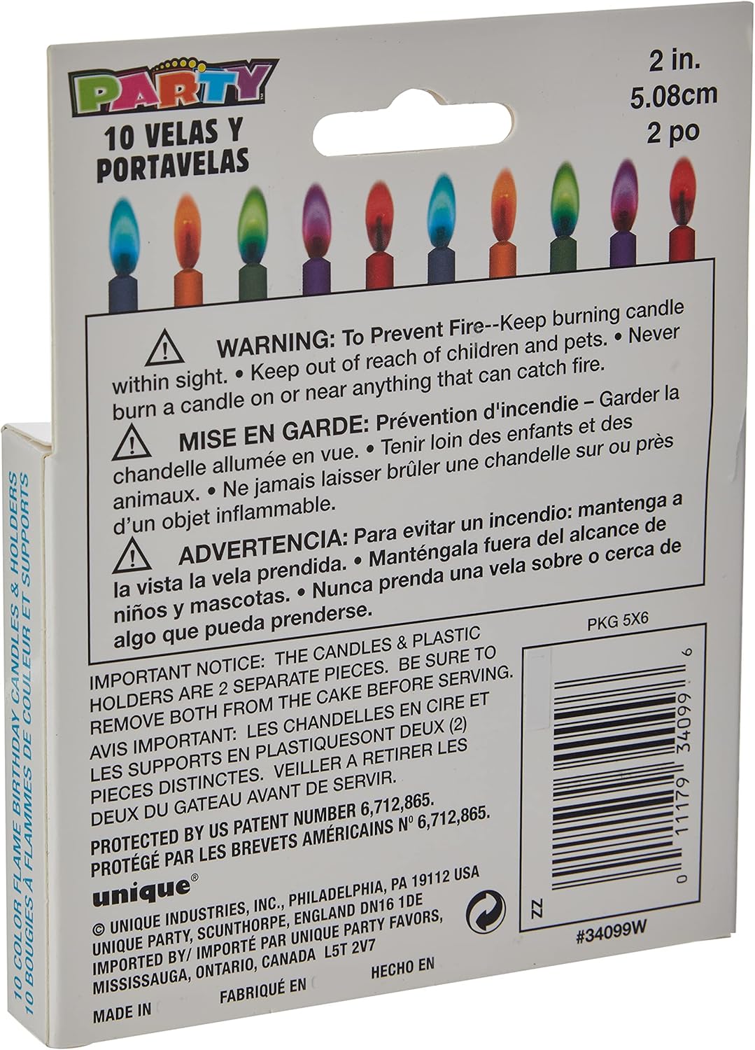 Unique Party 34099 - Coloured Flame Birthday Candles with Holders, Pack of 10