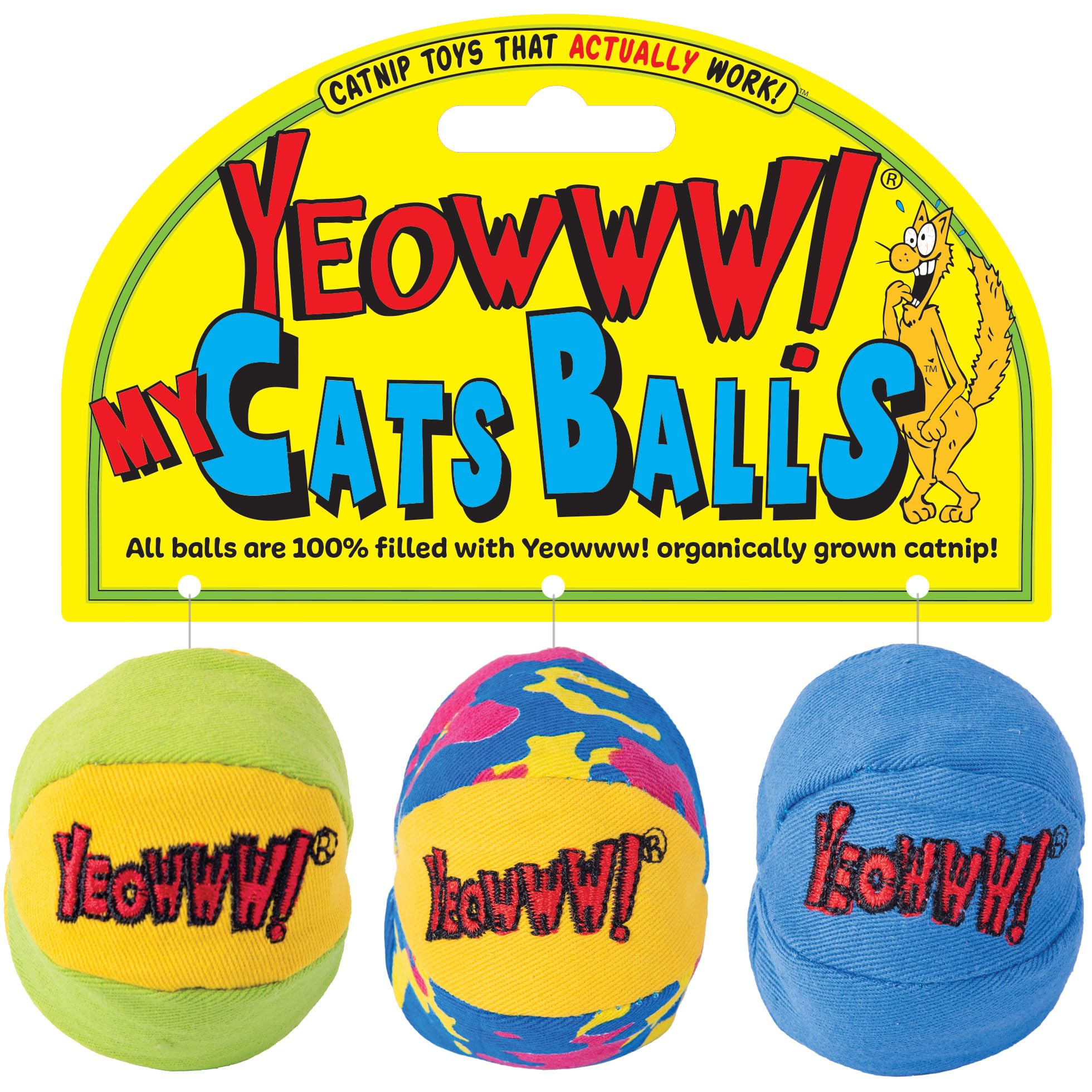 YEOWWW My Cats Balls Cat Toy - Pack of 3 Assorted, 100% Organic Catnip Filled