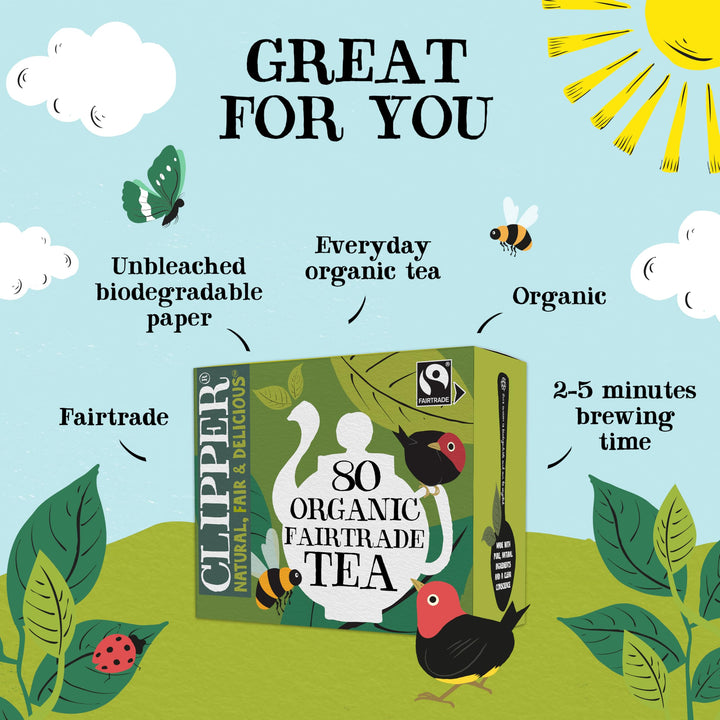 Clipper Organic Everyday Fairtrade Teabags | 80 Black Tea Bags | Unbleached, Biodegradable