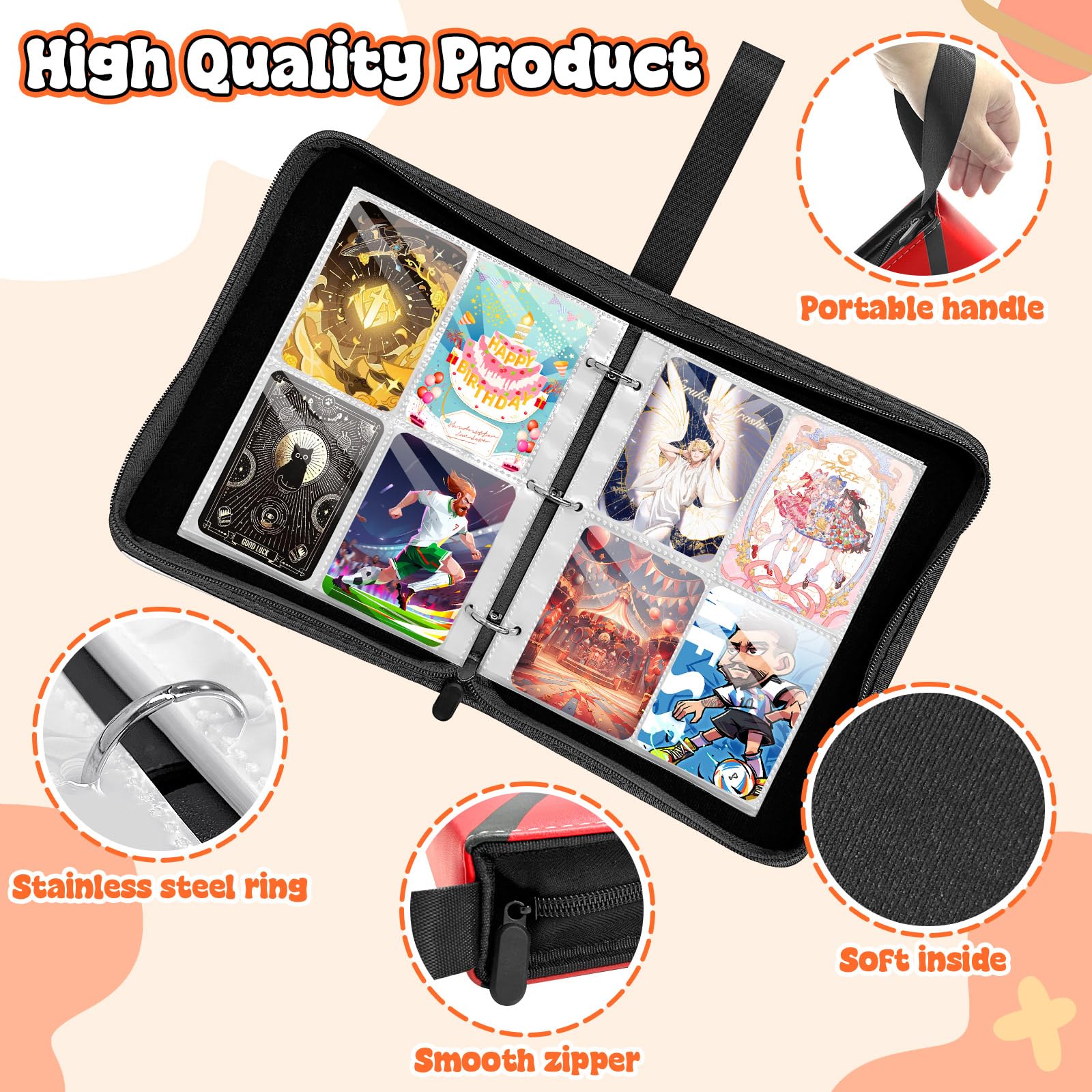 TOYABI 50-Page 400-Pocket PU Leather Trading Card Binder for Kids and Collectors 7