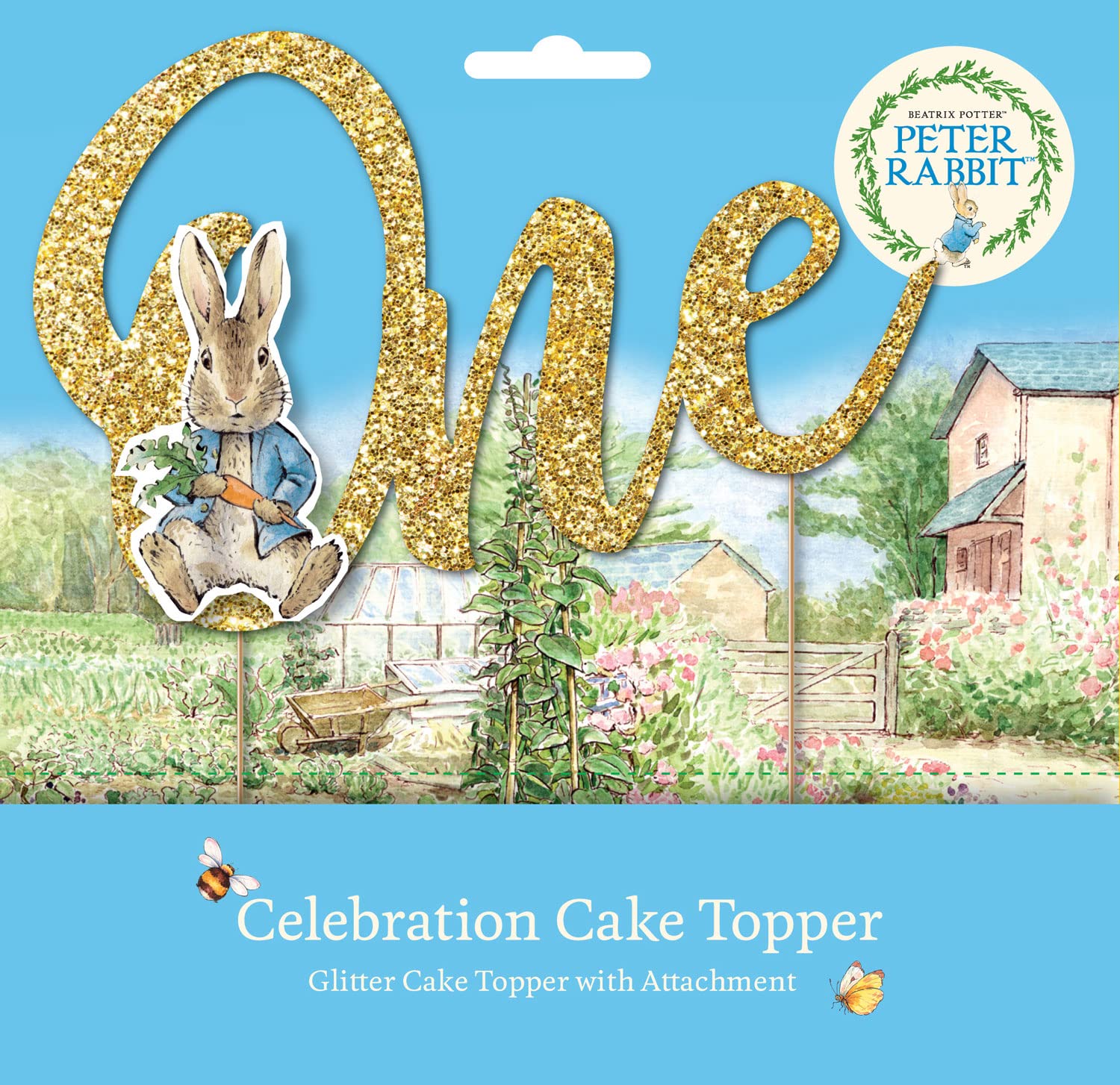 Anniversary House Peter Rabbit 1st Birthday 'One' Gold Glitter Cake Topper | 9.5 x 15cm 5