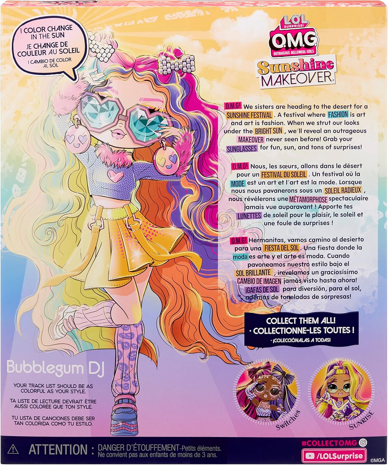 LOL Surprise OMG Sunshine Makeover Fashion Doll - Bubblegum DJ - Color Change Playset 8