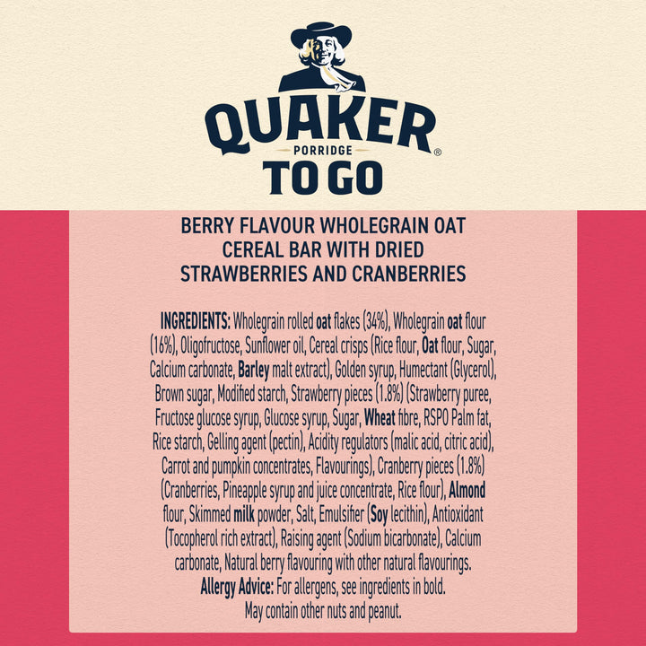 Quaker - Mixed Berries Porridge To Go Breakfast Bars 2x55 g