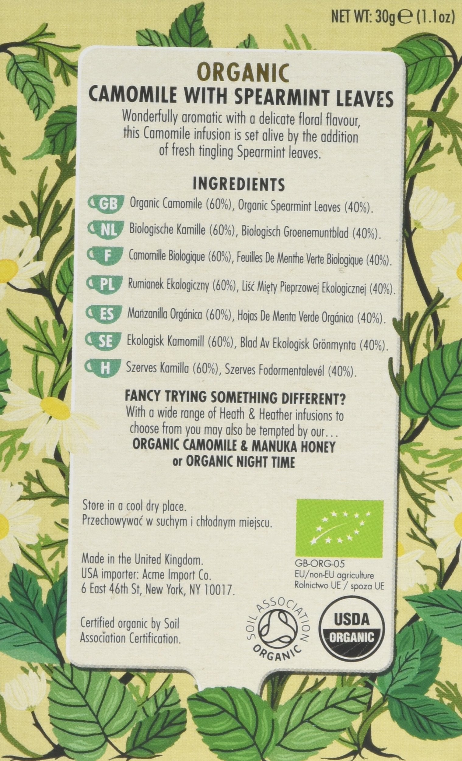 Heath & Heather - Organic Camomile & Spearmint Tea 20 Bags • Caffeine-Free Herbal Infusion 8