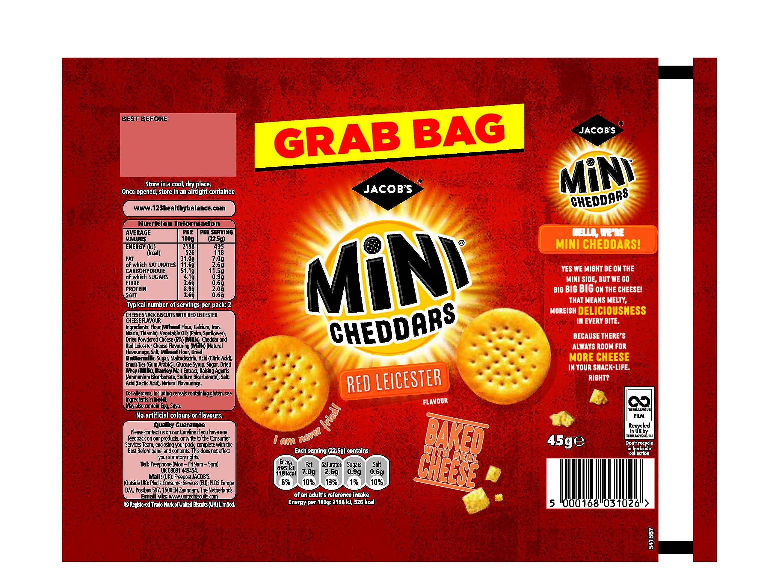 Jacob's Mini Cheddars Red Leicester Grab Bag, 45g (Pack of 30) 6