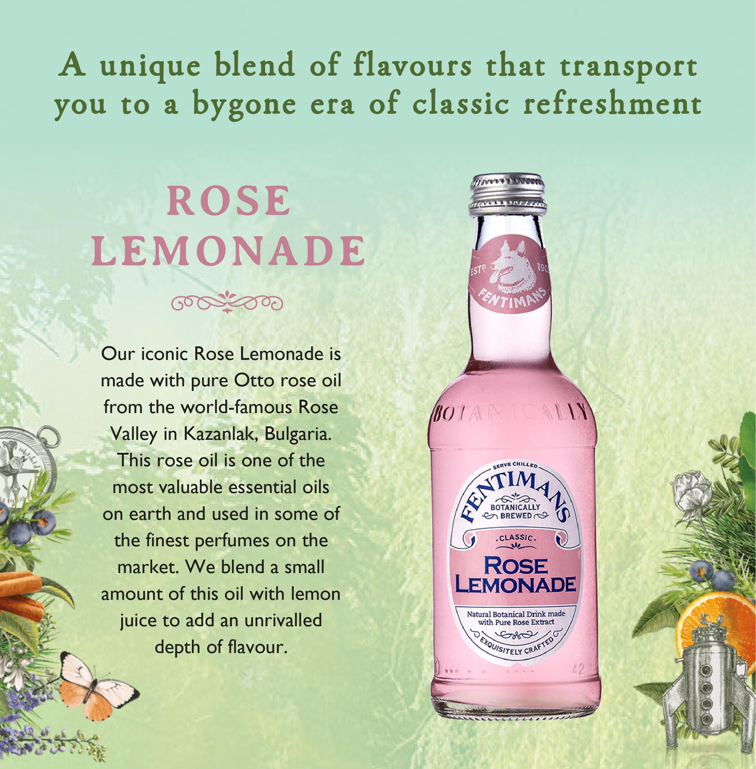 Fentimans Rose Lemonade - Botanically Brewed Sparkling Lemonade with Bulgarian Rose Oil & Lemon Juice (4 x 200ml Glass Bottles) 4