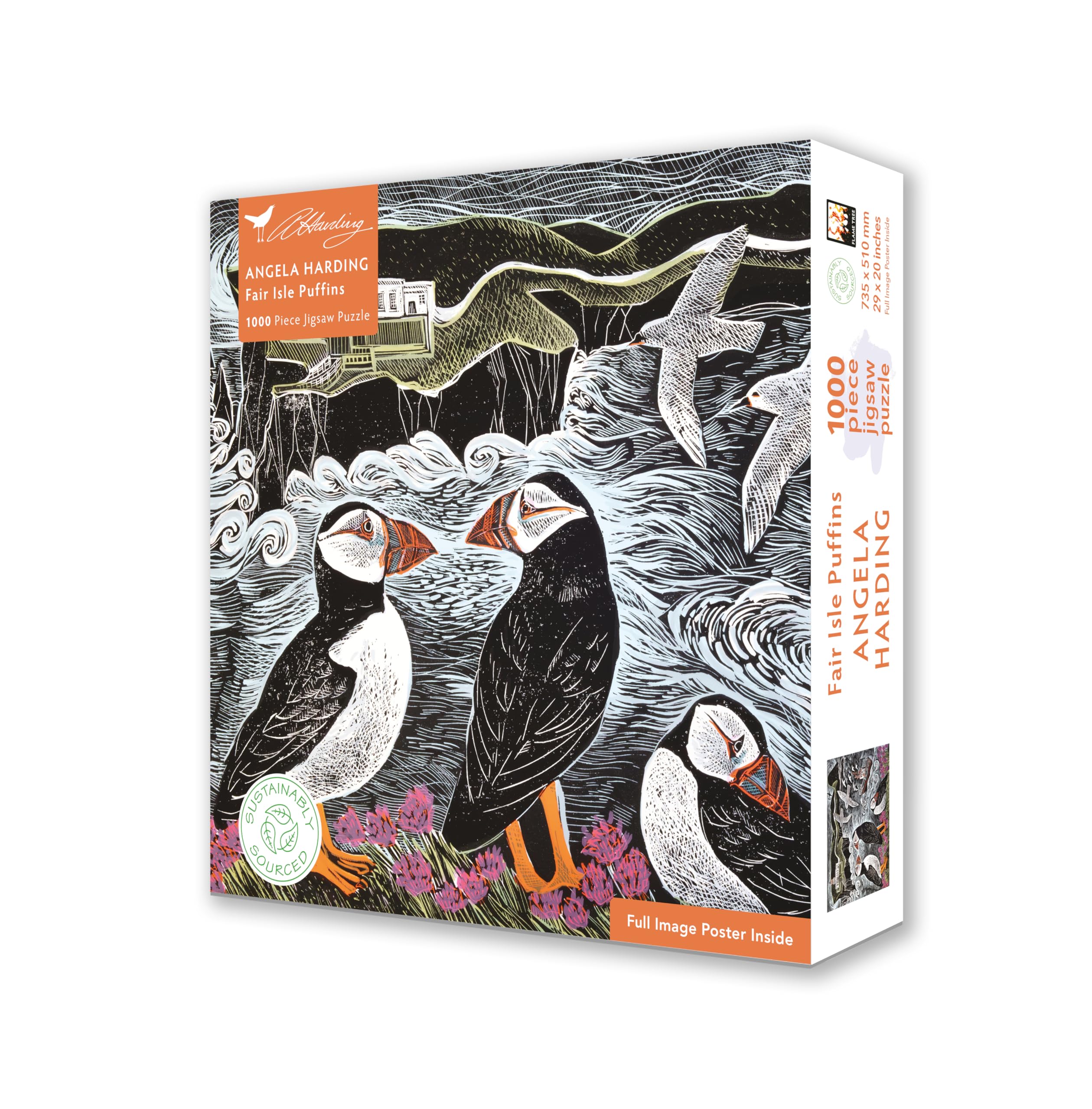 Flame Tree Gift Angela Harding Fair Isle Puffins Jigsaw Puzzle - 1000 Pieces | FSC Certified | Plastic-Free Packaging