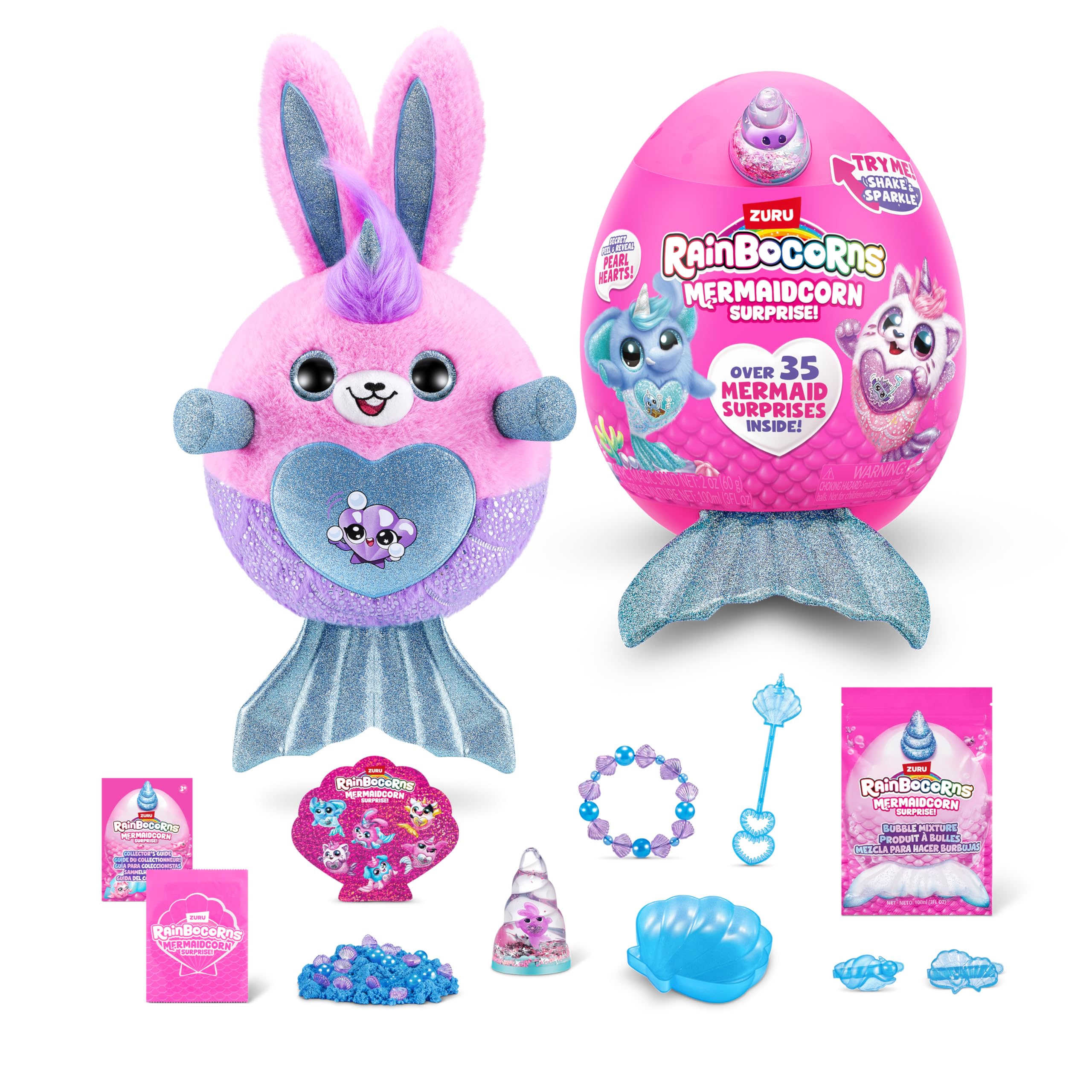 Rainbocorns Mermaidcorn Series 7 Coral the Bunny - Collectible Plush with Glittery Tail & Water Globe Horn 1