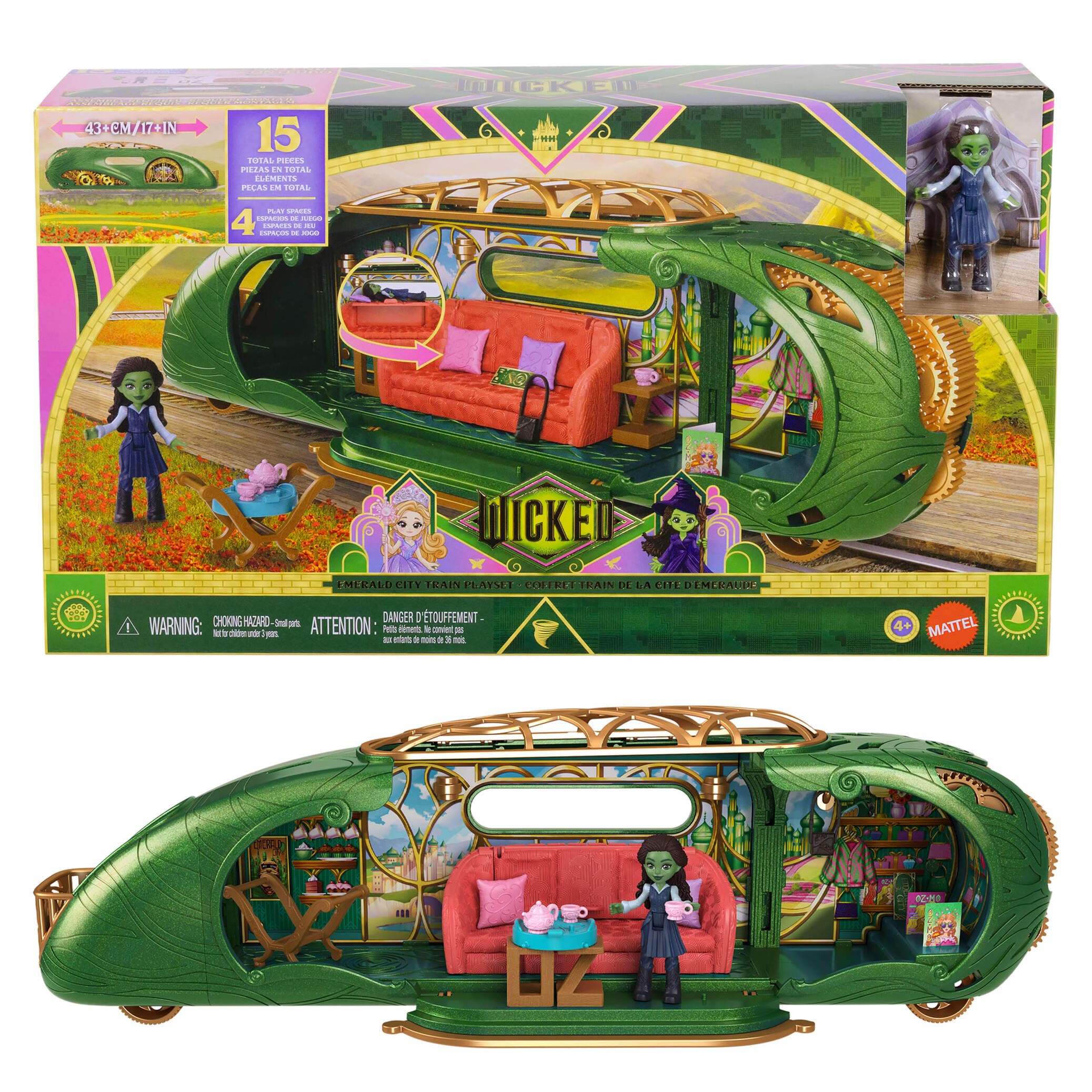 Mattel Wicked Emerald City Train Playset with Elphaba Small Doll | 17 Inches | Ages 4+ 1