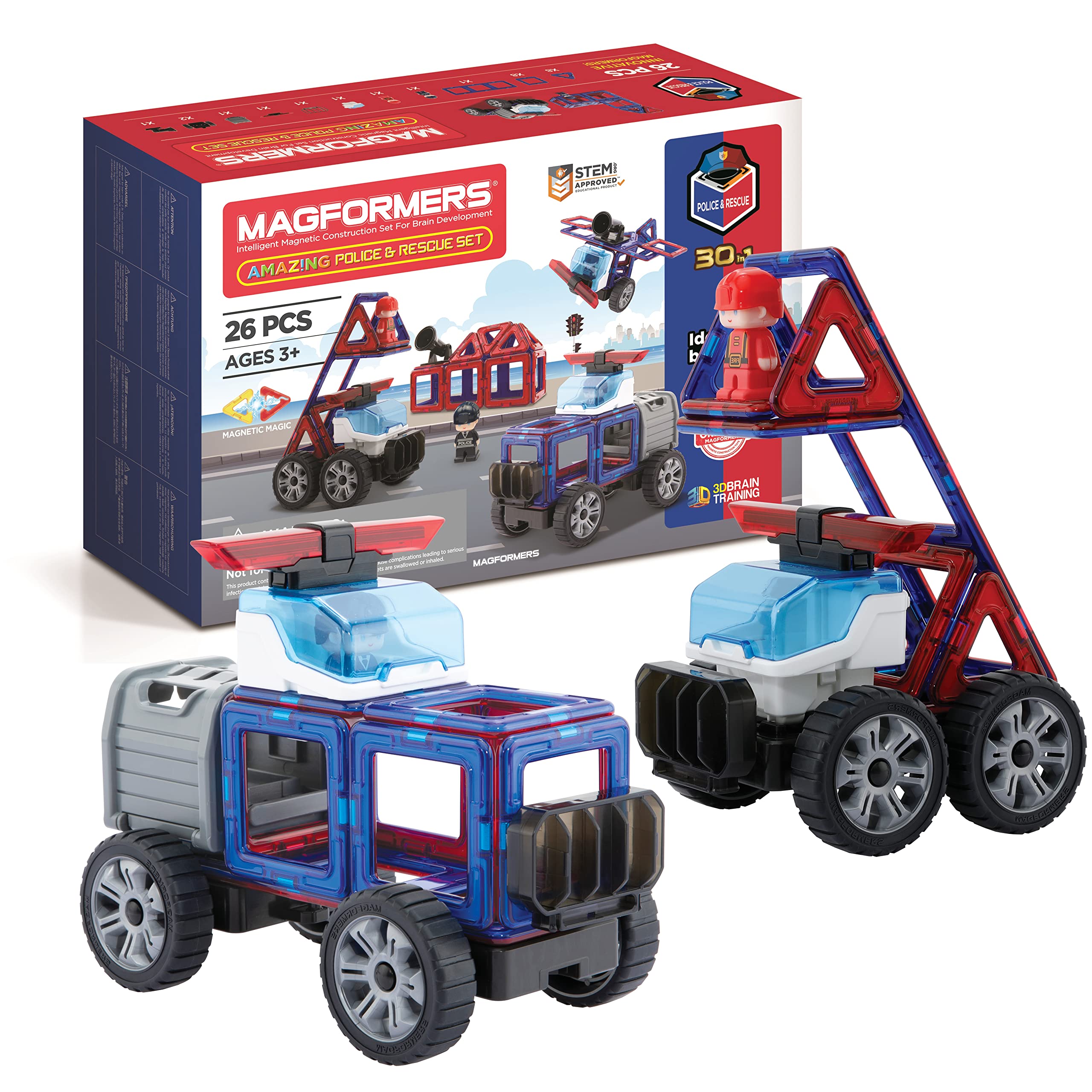 Magformers Police & Rescue Magnetic Building Set | 26 Pieces | Ages 3+ | STEM Toy
