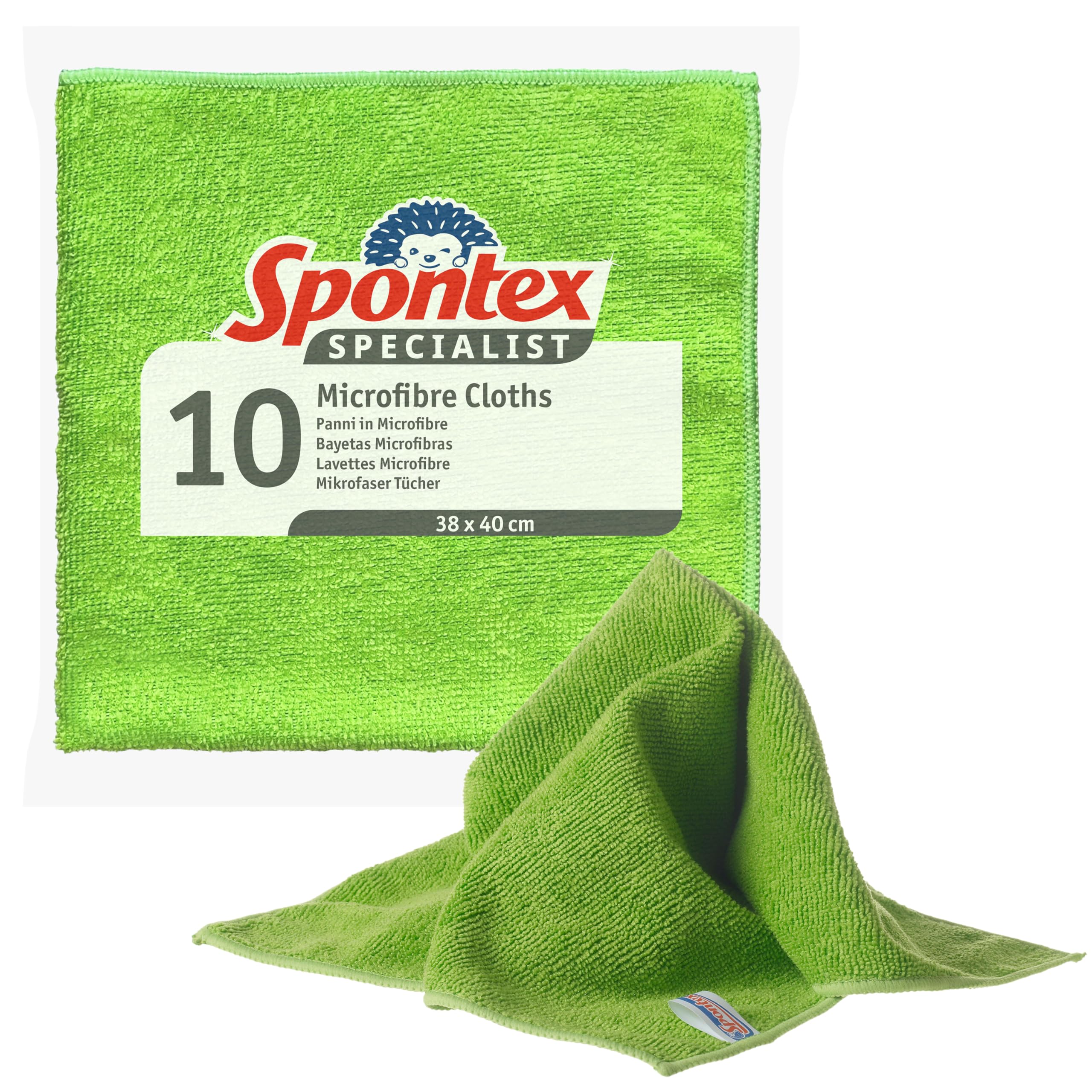 Spontex Specialist Microfibre Cloths - Pack of 10 | XL Size 38x40cm | Machine Washable 1