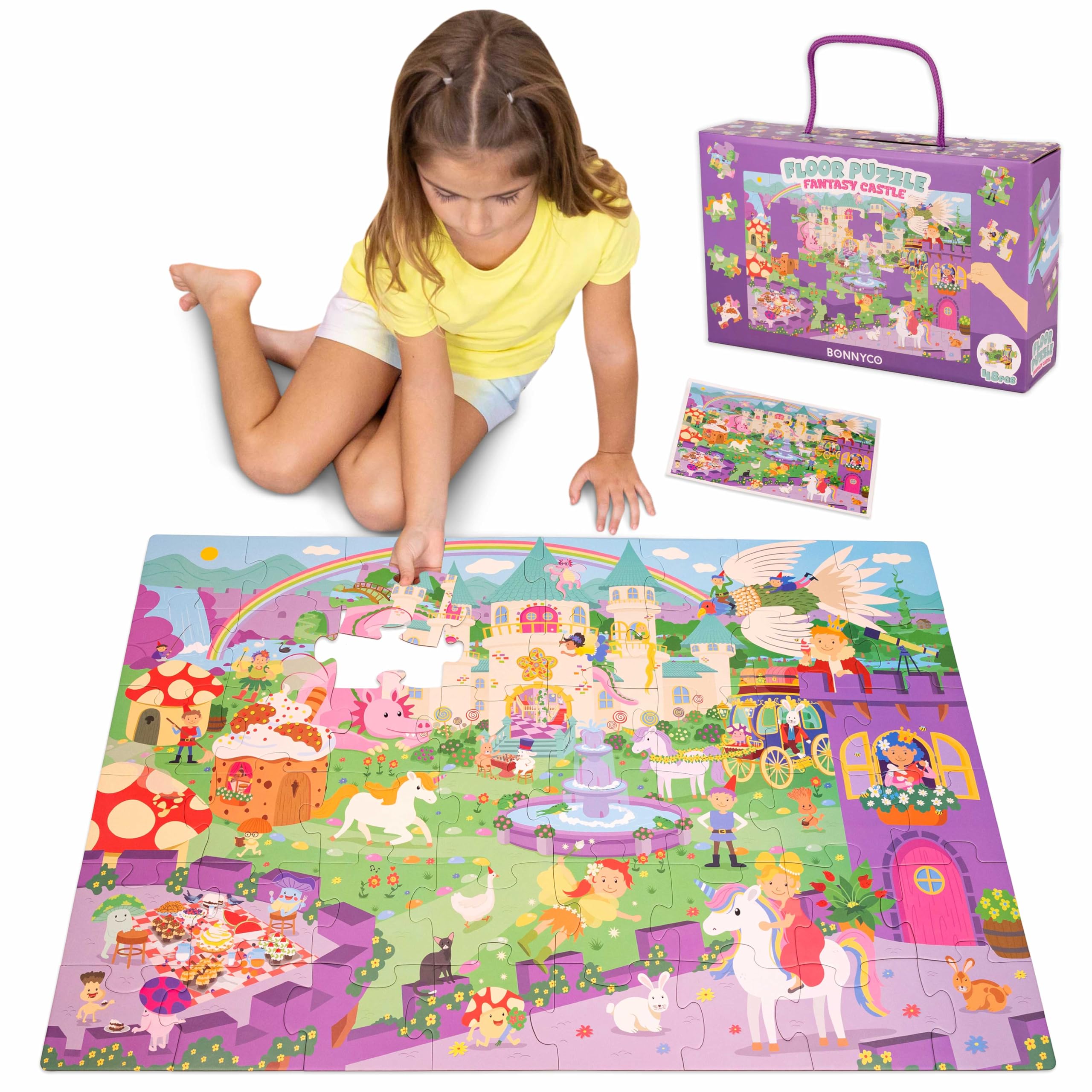 BONNYCO Giant Fantasy Castle Floor Puzzle - 48 Large Pieces, Ages 2+