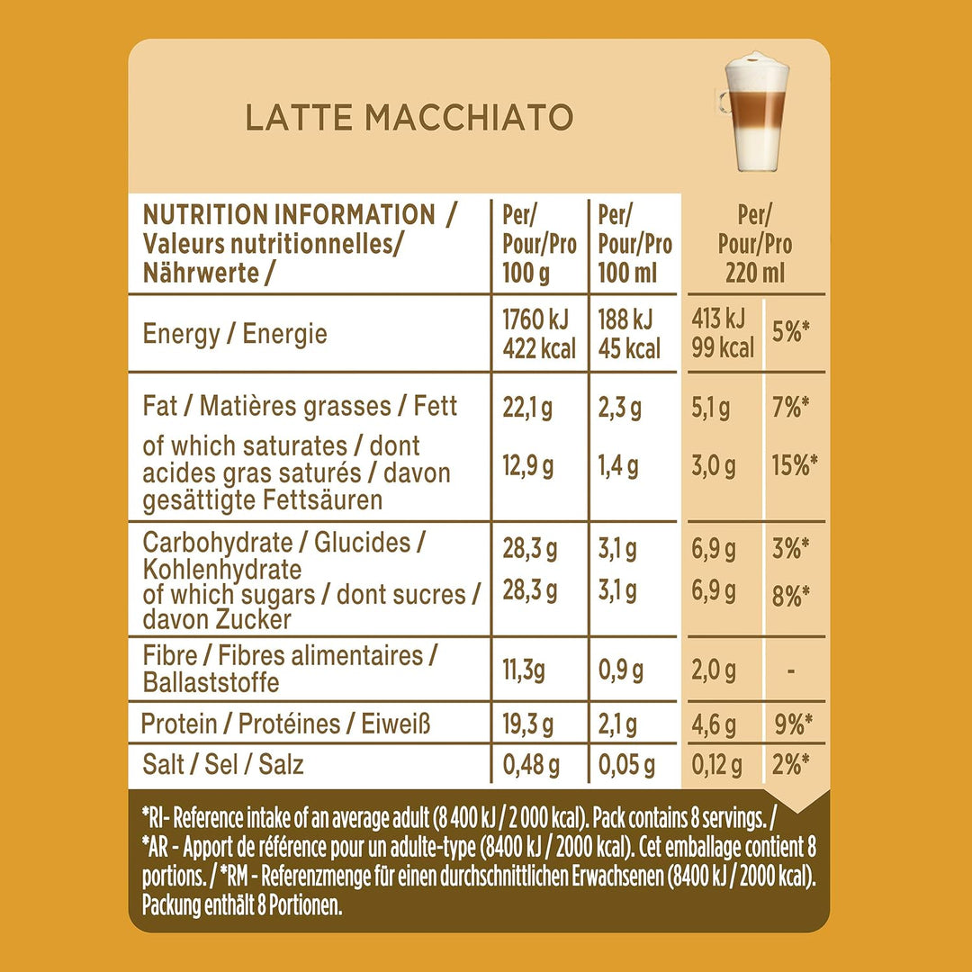 Nescafé Dolce Gusto Latte Macchiato Coffee Pods, 3 x 16 Capsules (48 Total) - Whole Milk & Arabica-Robusta Blend