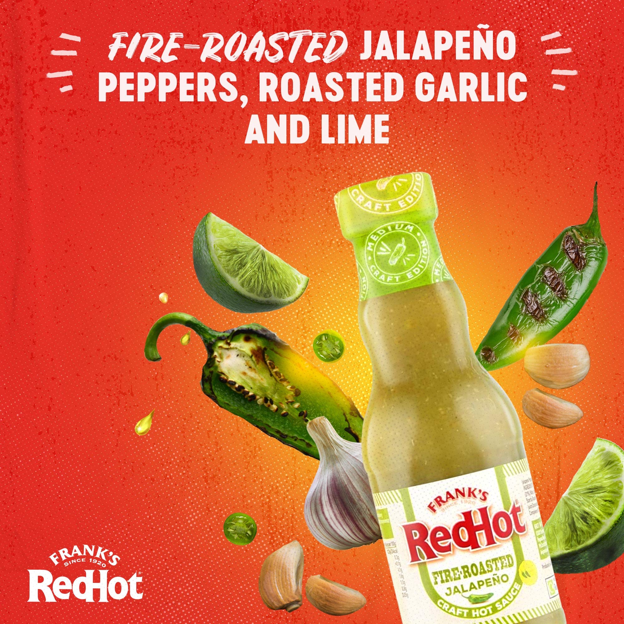 Frank's Fire-Roasted Jalapeño Craft Hot Sauce - 135 ml Bottles | Pack of 6 | Smokey Flavor 2