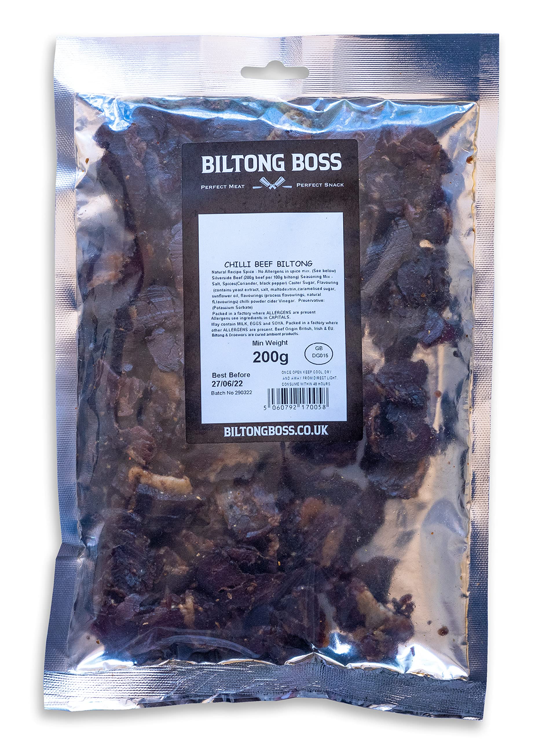 Biltong Boss Chilli Beef Biltong - High Protein Snack | 45.2g Protein per 100g | 200g Bag