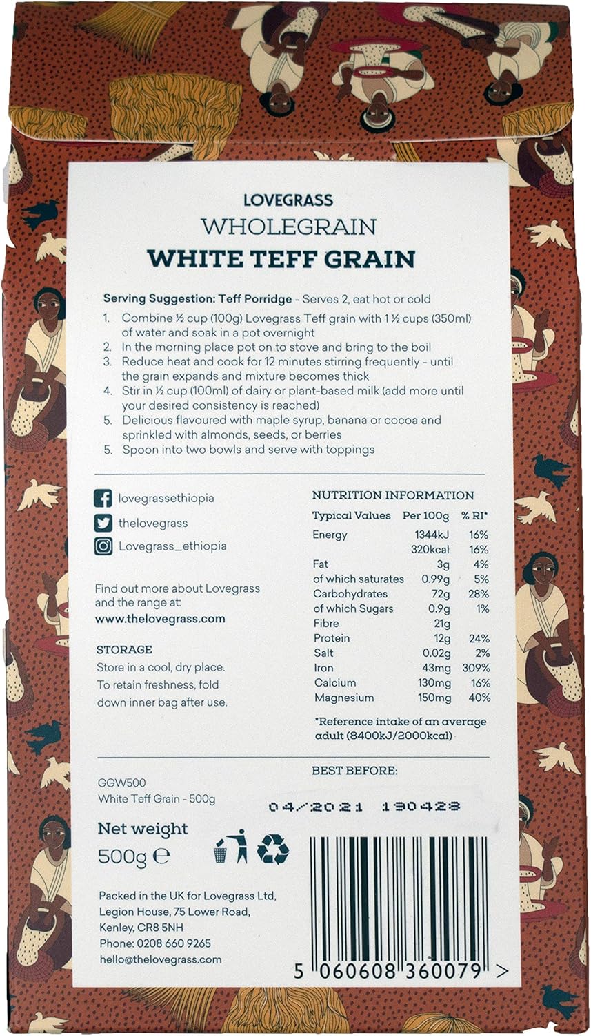 Lovegrass Habesha White Teff Grain - 500g - Gluten Free - Vegan & Dairy Free