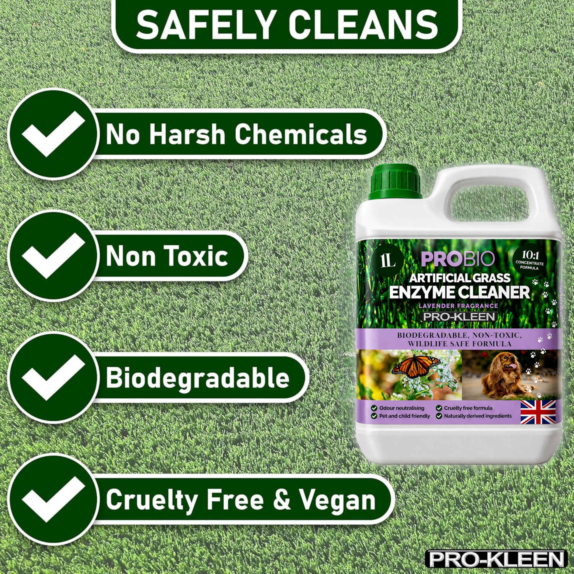 Pro-Kleen ProBio Artificial Grass Cleaner - Probiotic Deodoriser for Dogs | 1L Lavender Scent 3