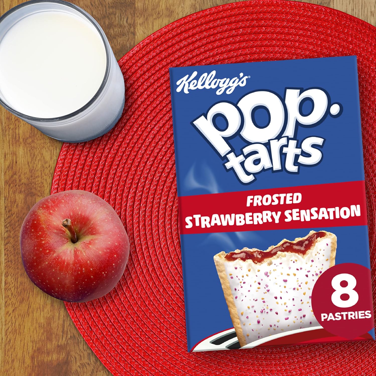 Kellogg's Pop-Tarts Frosted Strawberry Sensation Toaster Pastries Box, 8 x 48g 10
