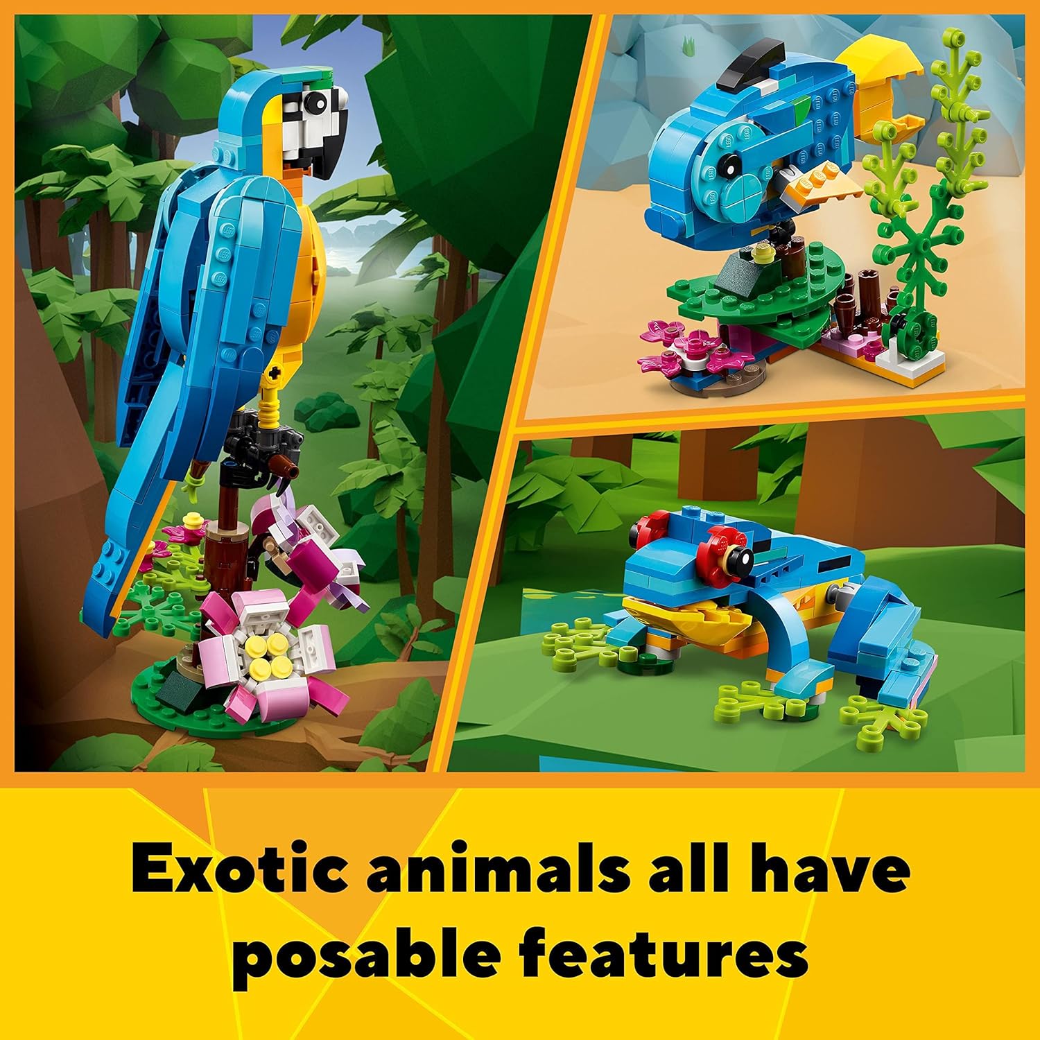 LEGO Creator 3 in 1 Exotic Parrot, Frog, and Fish Building Set - Ages 7+ 6