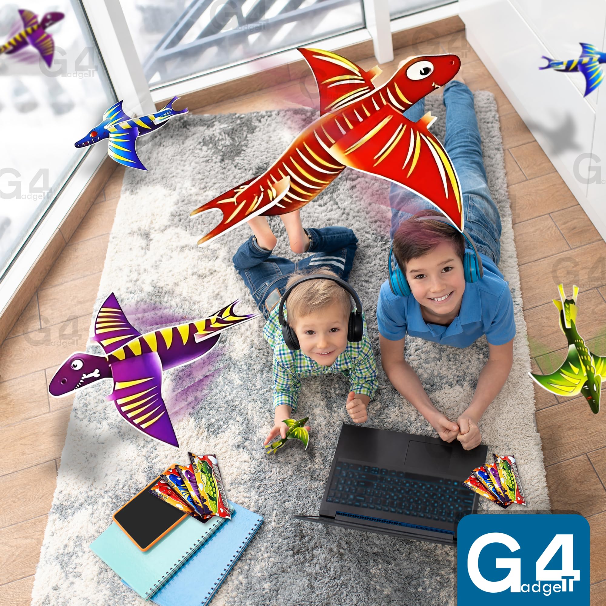 G4GADGET Dinosaur Flying Glider Planes - Pack of 12, Lightweight Foam Gliders for Kids 3+ 7