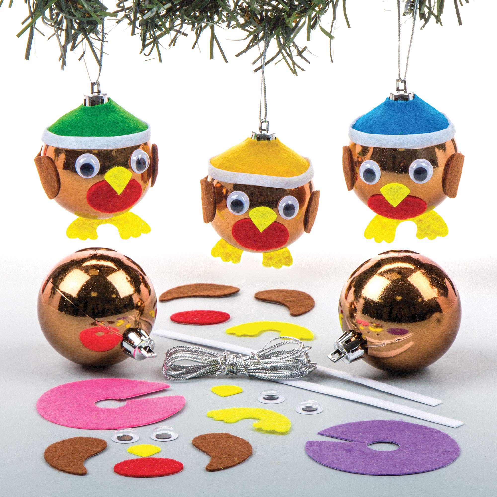 Baker Ross Christmas Robin Bauble Kits – Pack of 6 Make Your Own Christmas Decoration Craft (AV479)