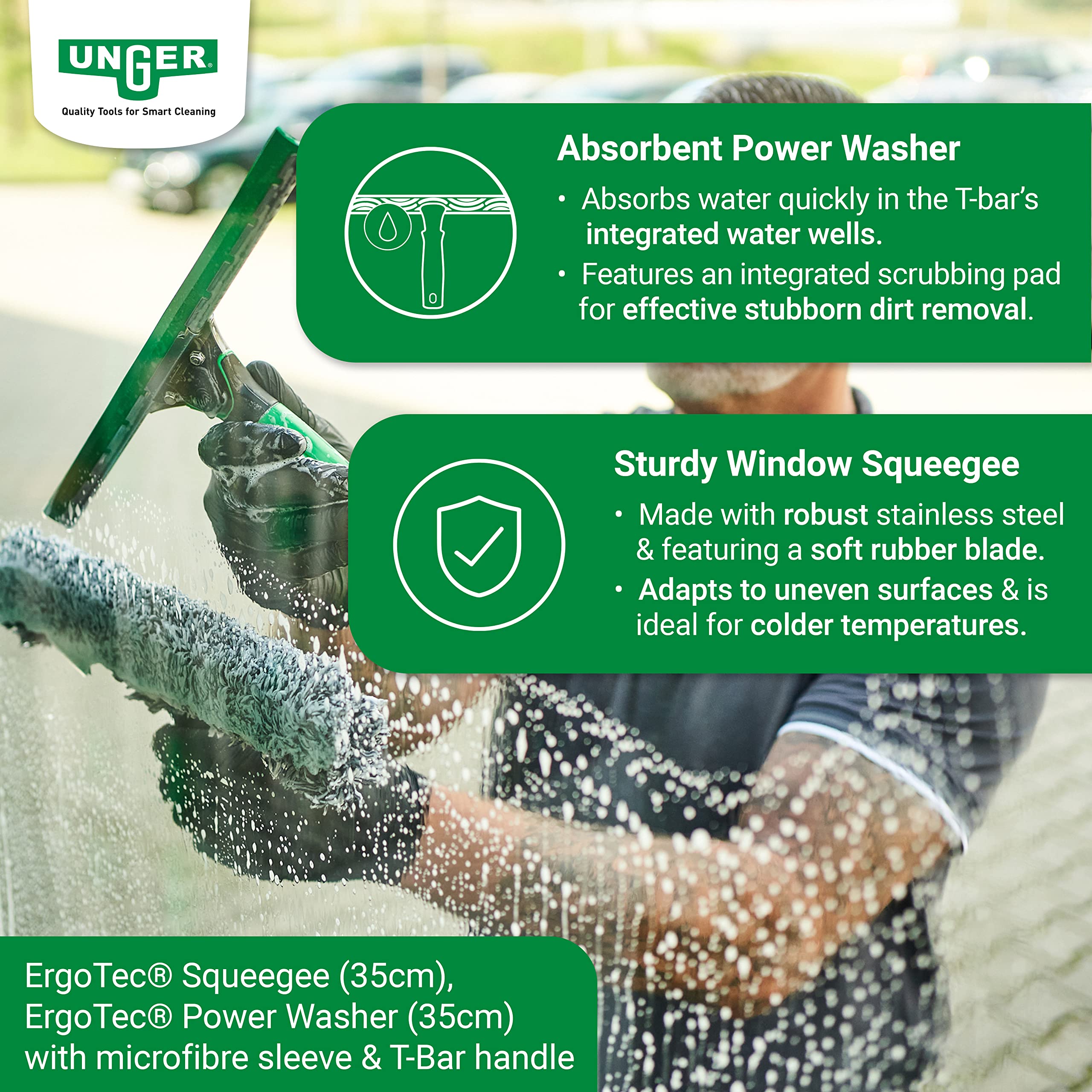 Unger AK013 Window Cleaning Kit 3-in-1 Starter Set with Squeegee, Microfibre Washer & Bucket 7