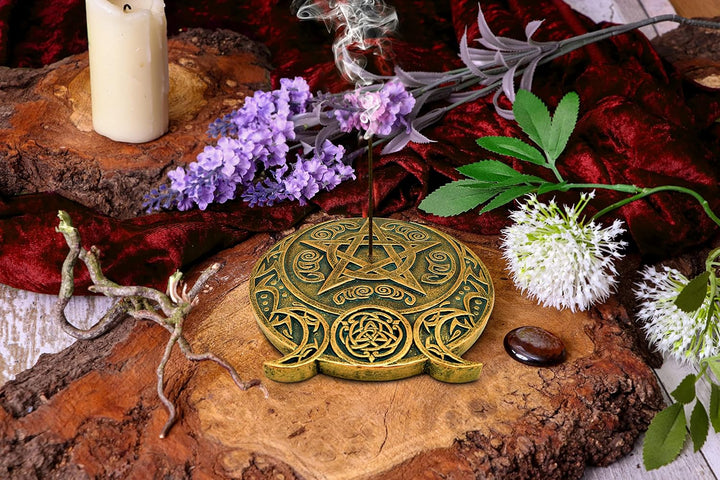 Nemesis Now Triple Moon Symbol Fragrance Incense Burner, Gold (13.7cm)