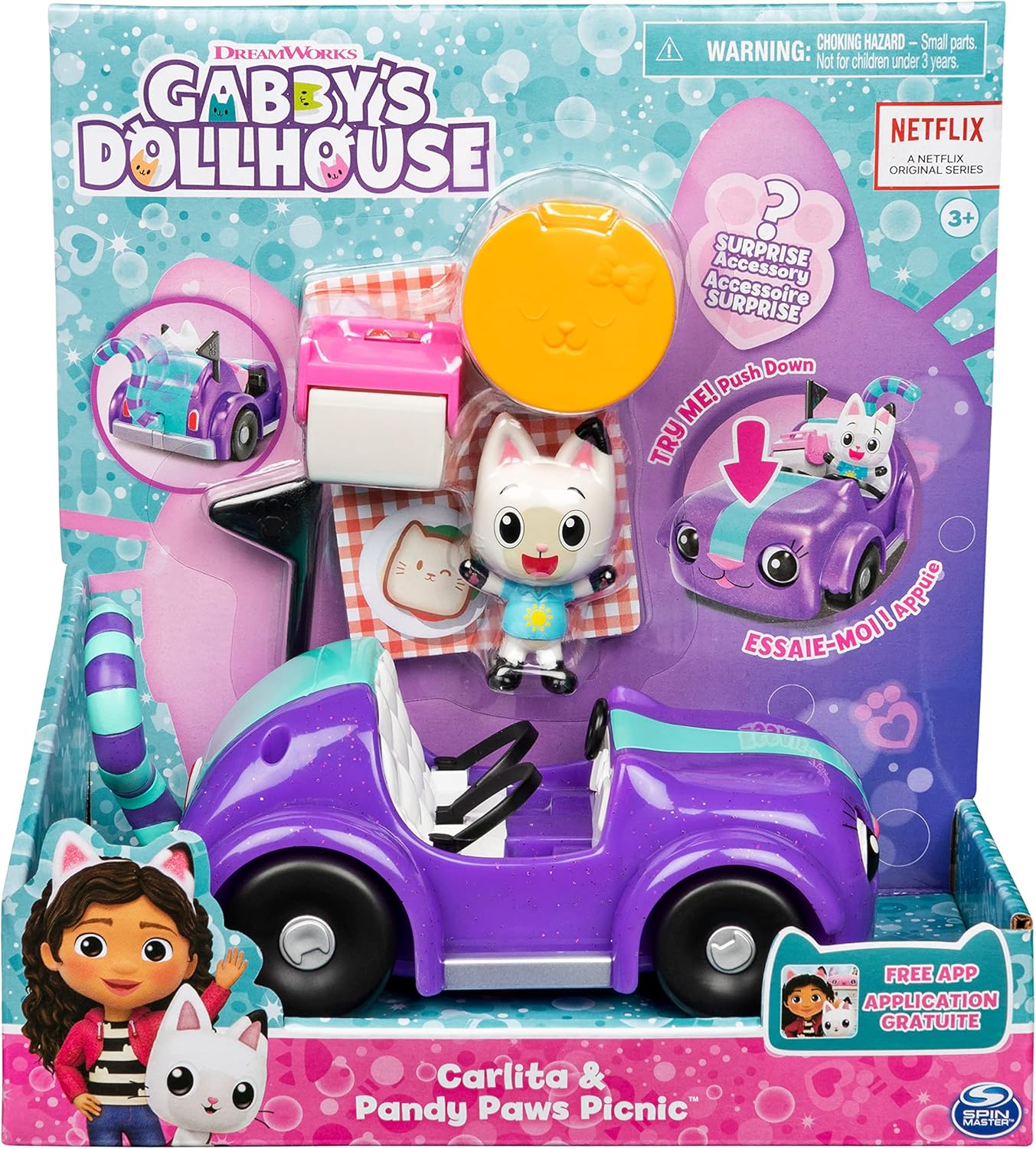 Gabby's Dollhouse Carlita Car with Pandy Paws Figure & Picnic Playset - Interactive Vehicle for Kids 3+ 8