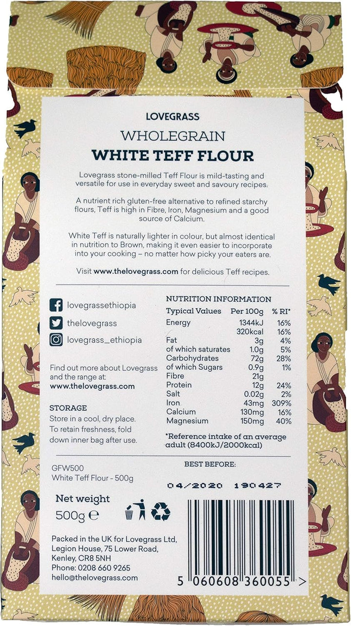 Lovegrass Habesha White Teff Flour - 500g - Gluten Free, Vegan, Whole Grain