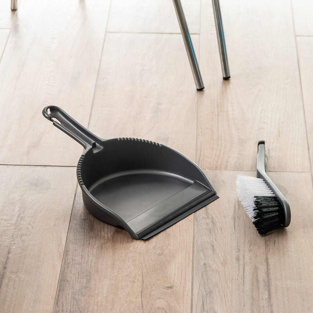 Addis Everyday Stiff Dustpan & Brush Set - Metallic Silver, Heavy-Duty Cleaning Tools for Home, One Size