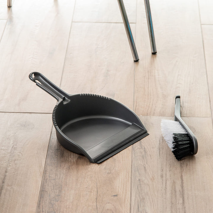 Addis Everyday Stiff Dustpan & Brush Set - Metallic Silver, Heavy-Duty Cleaning Tools for Home, One Size