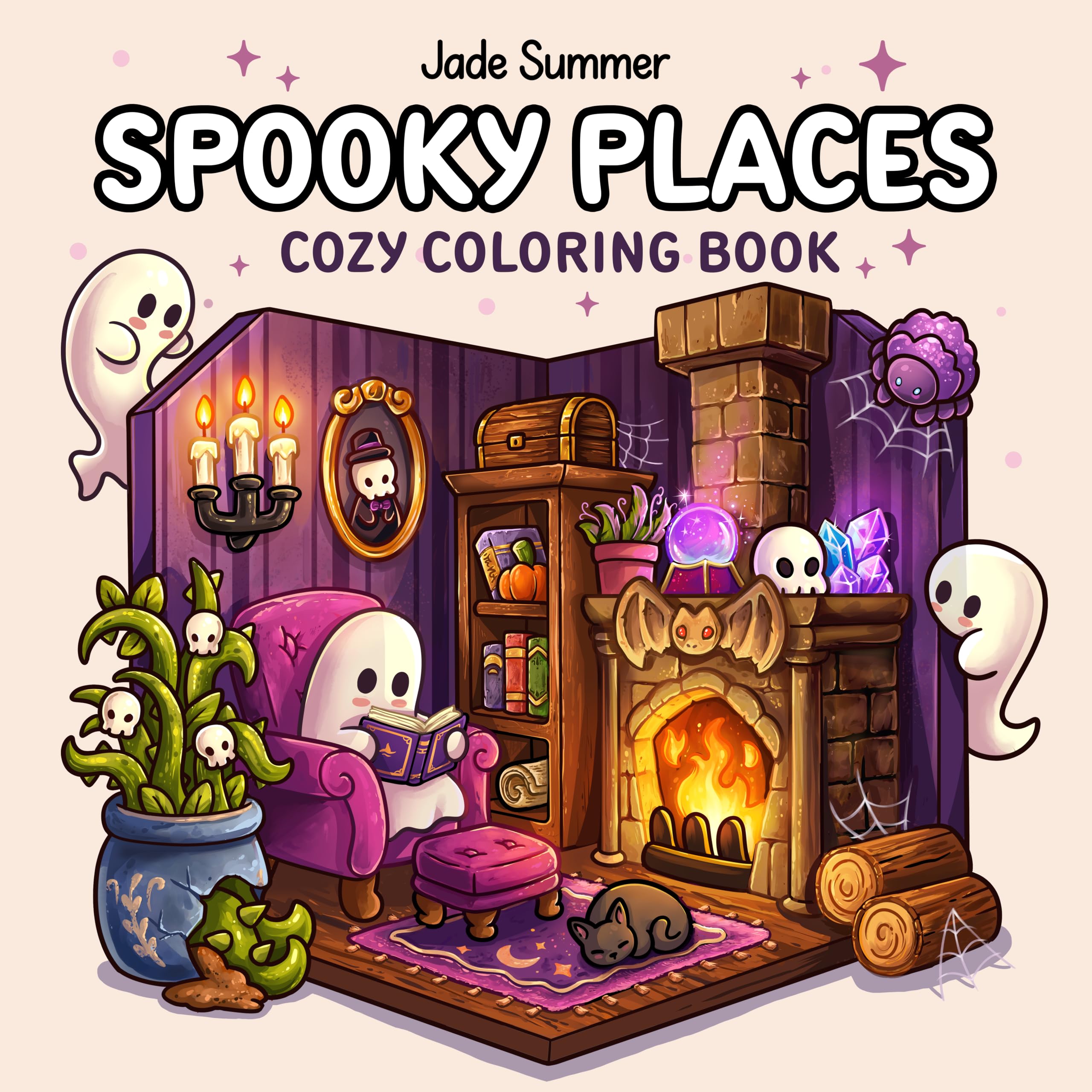 Spooky Places: Cozy Coloring Book for Adults and Teens with Cute and Creepy Designs by Jade Summer | 40 Images | Paperback
