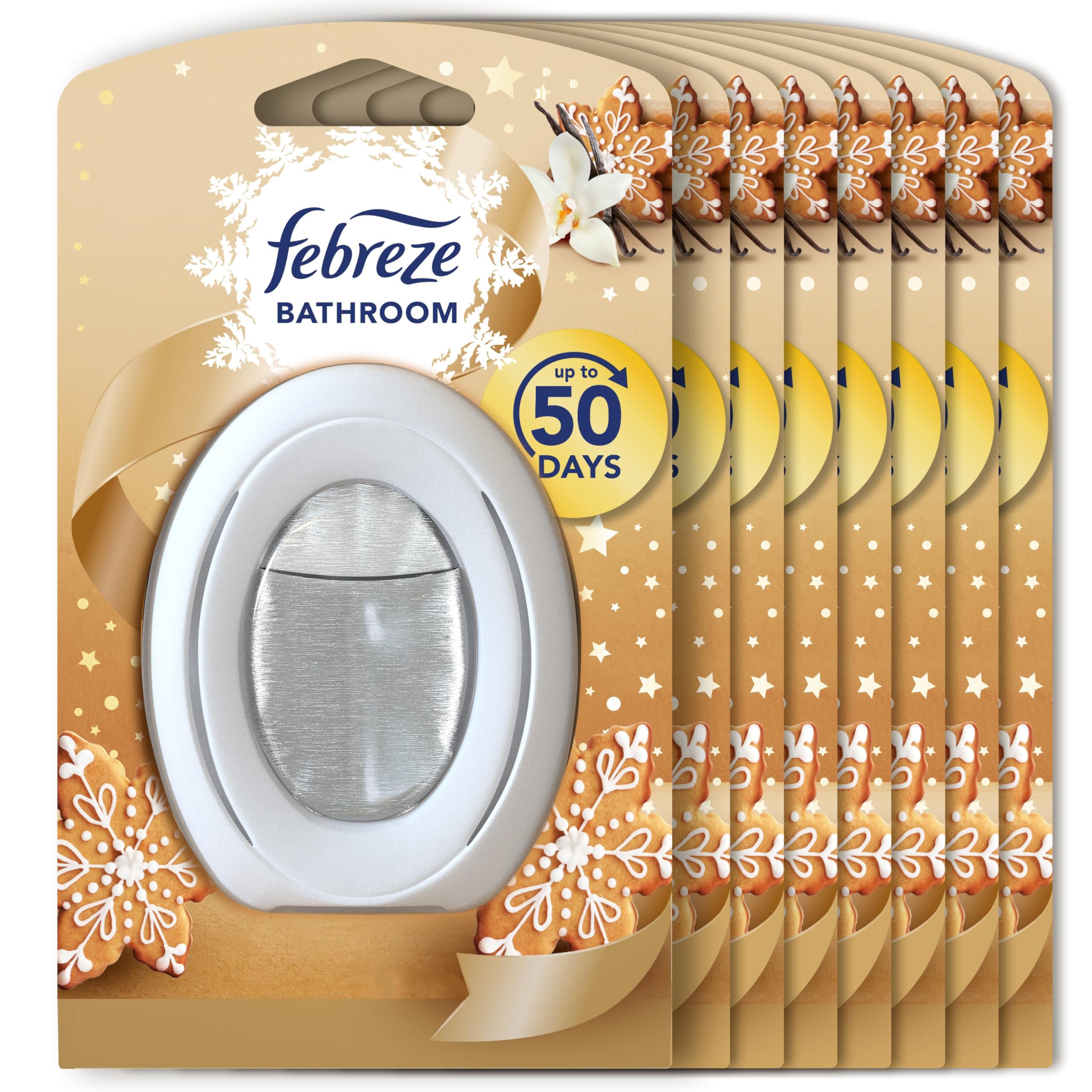 Febreze Bathroom Continuous Air Freshener - Vanilla Scent, Pack of 8