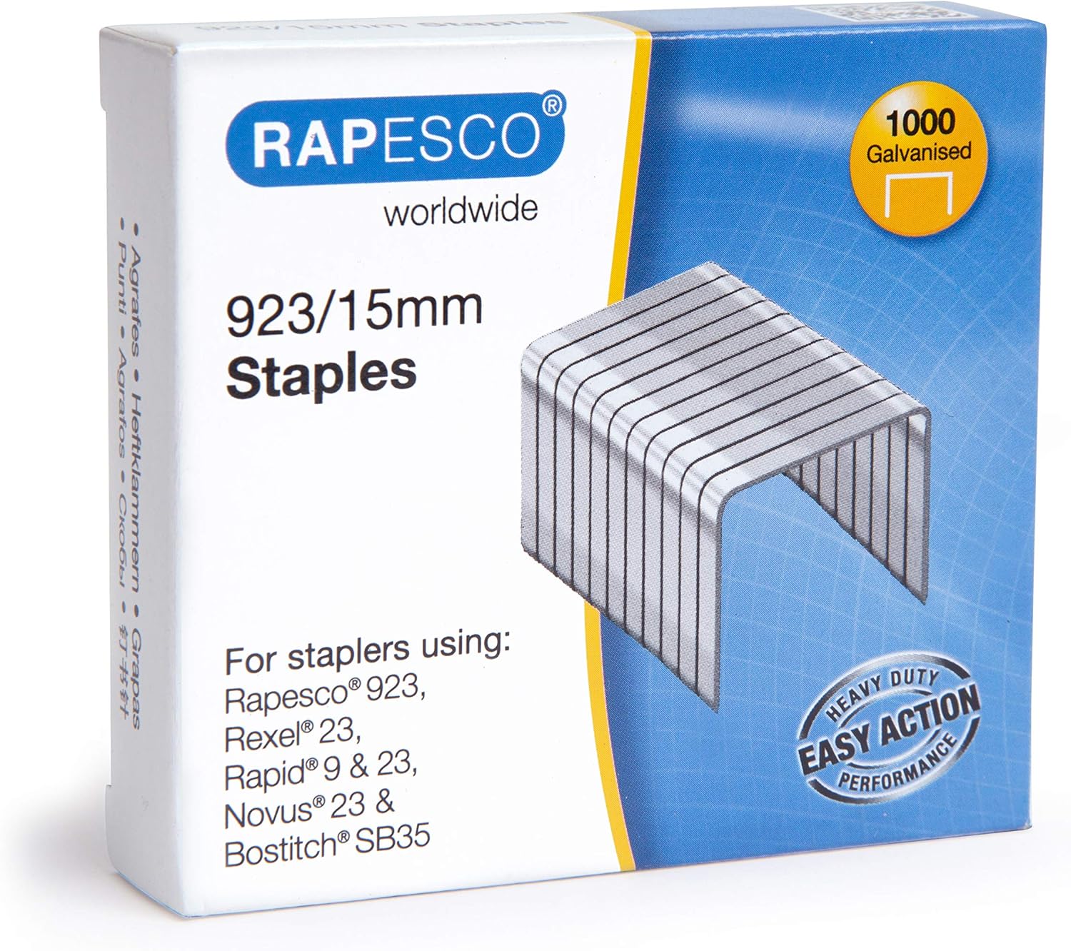 Rapesco 1239 923/15mm Galvanised Staples, Box of 1,000 1