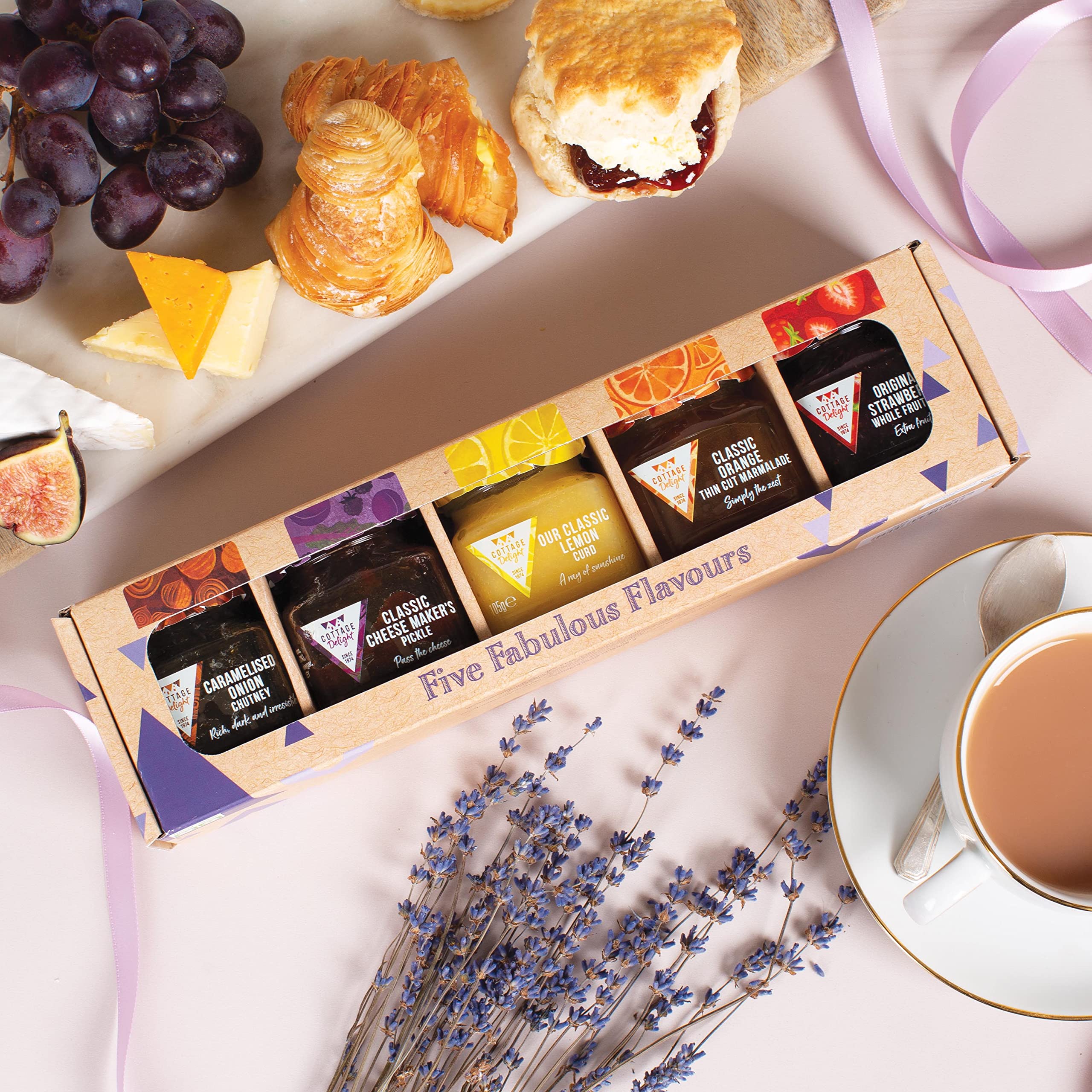 Cottage Delight Five Fabulous Flavours Gift Set - 5-Piece Collection with Caramelised Onion Chutney, Pickle, Marmalade, Lemon Curd & Strawberry Jam 3