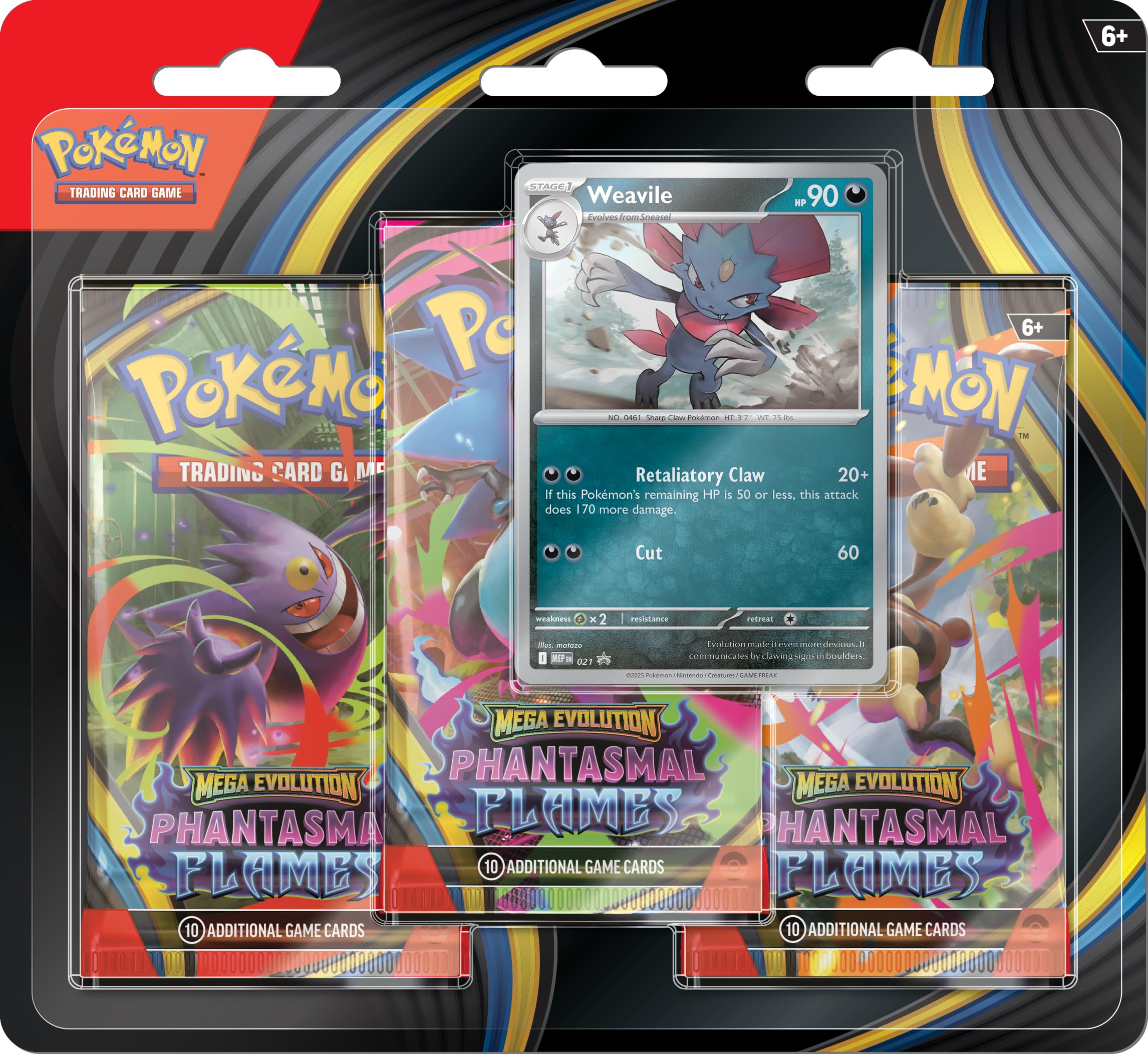 Pokémon TCG: Mega Evolution—Phantasmal Flames Triple Pack with Foil Weavile Promo 3