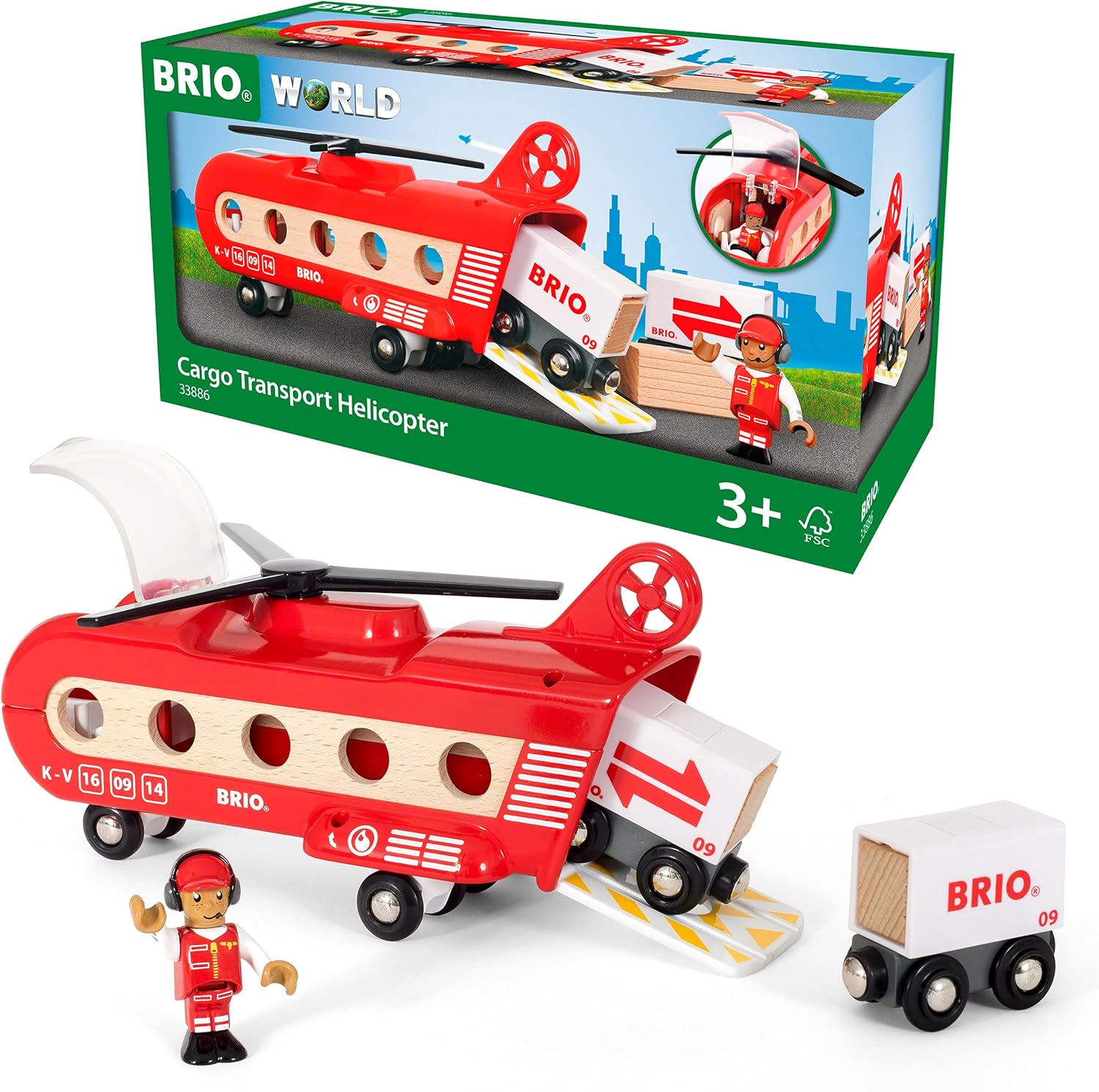 BRIO World Airport Cargo Transport Helicopter Playset with Magnetic Couplings for Ages 3+ 1