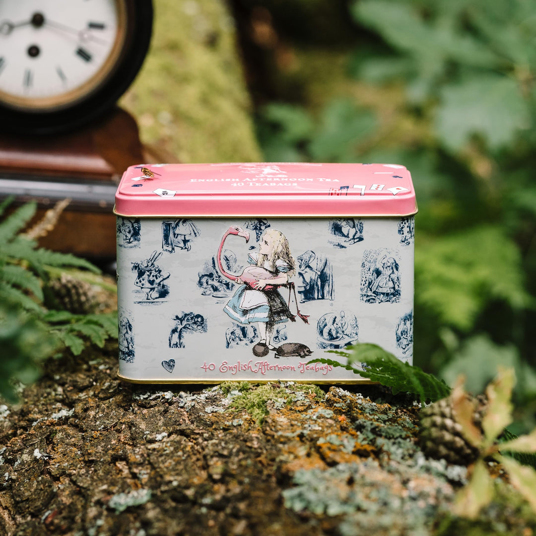 New English Teas - Pink Alice in Wonderland Tea Caddy with 40 English Afternoon Tea Bags