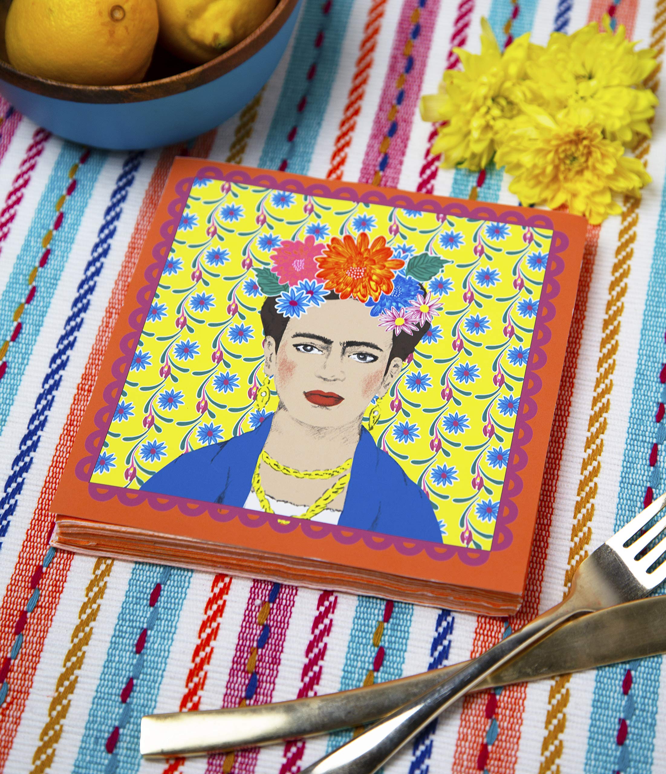 Talking Tables Frida Kahlo Paper Napkins - Yellow, 33cm x 33cm, 20 Pack 2